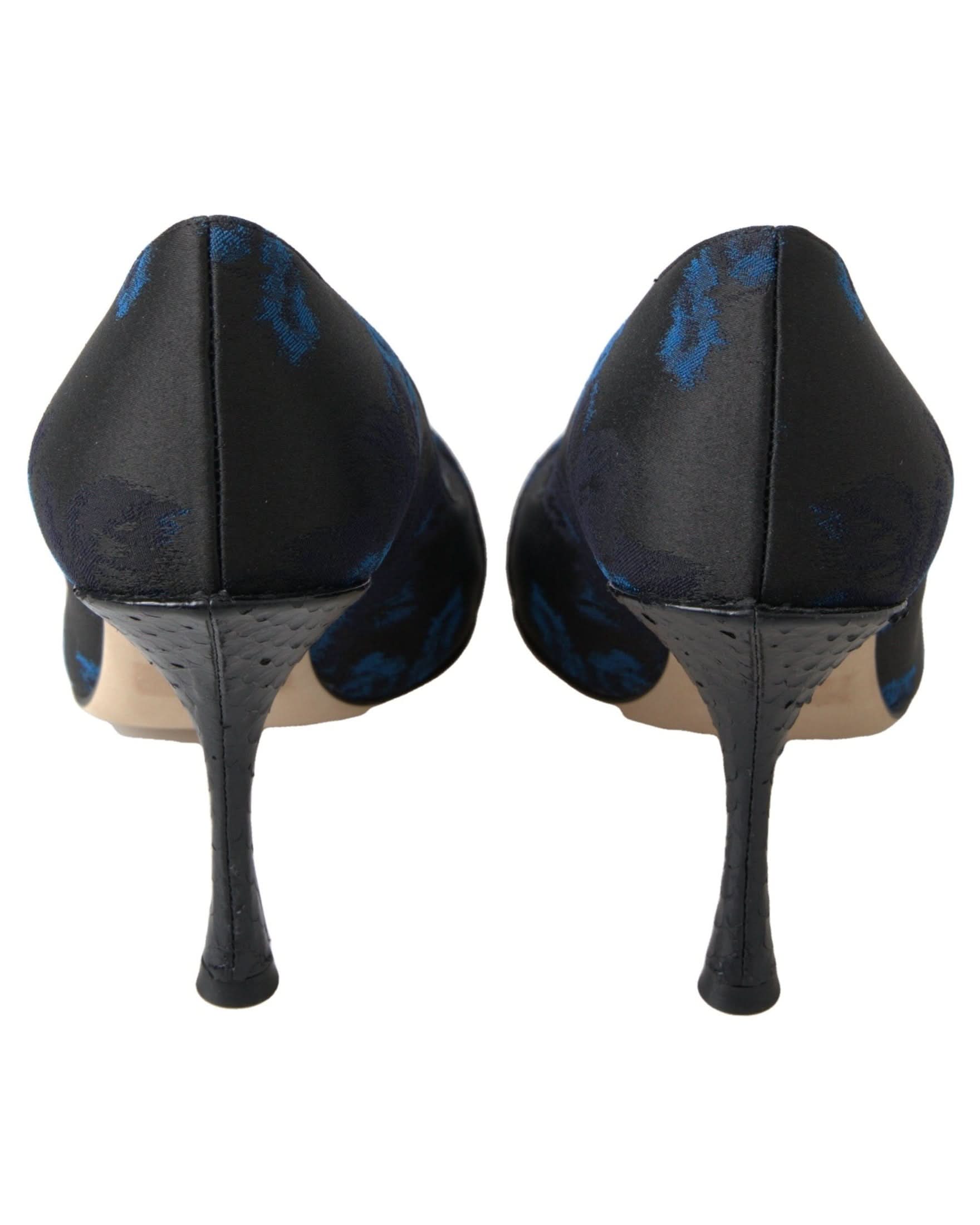Dolce & Gabbana Blue Floral Ayers Crystal Pumps Heels