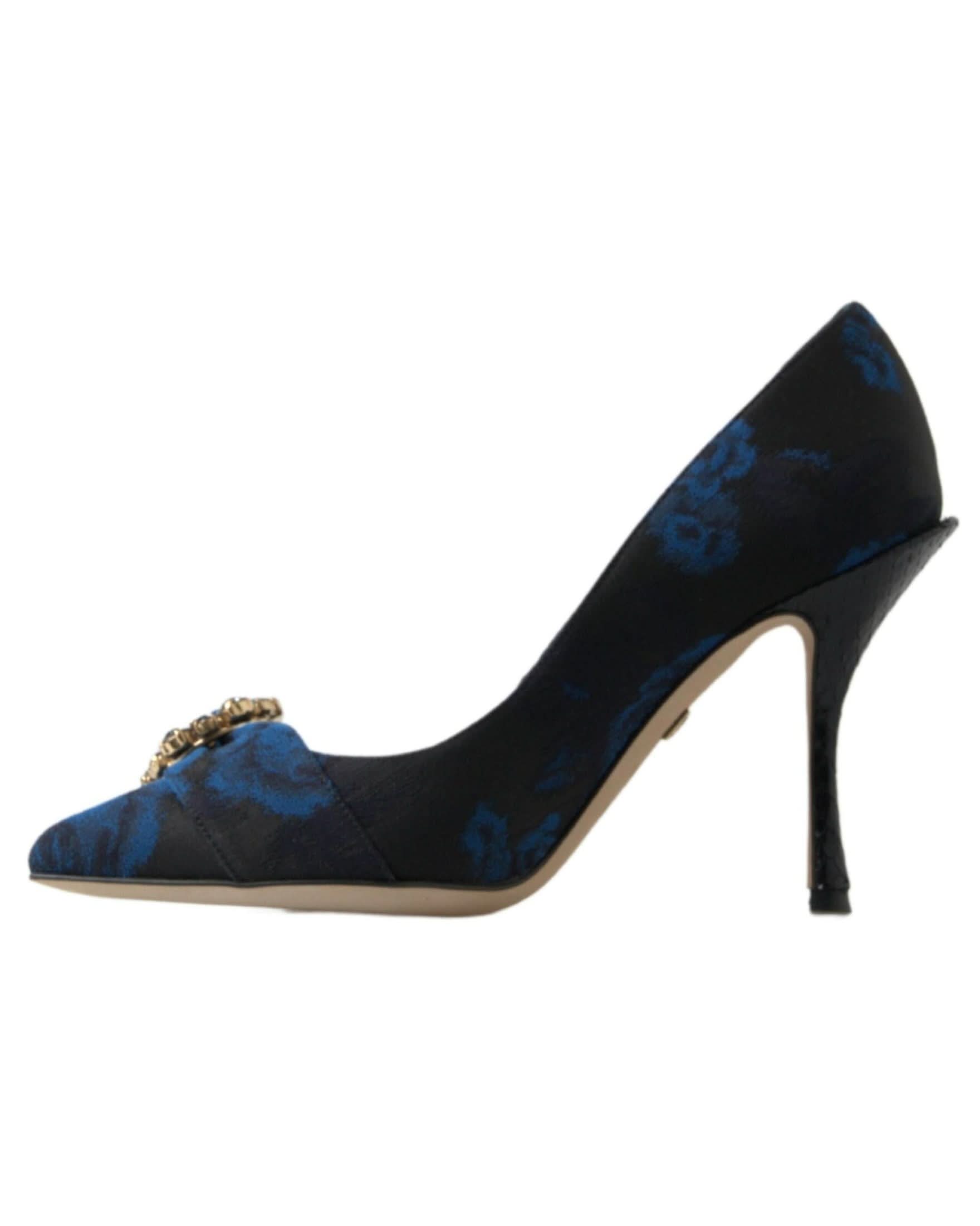 Dolce & Gabbana Blue Floral Ayers Crystal Pumps Heels