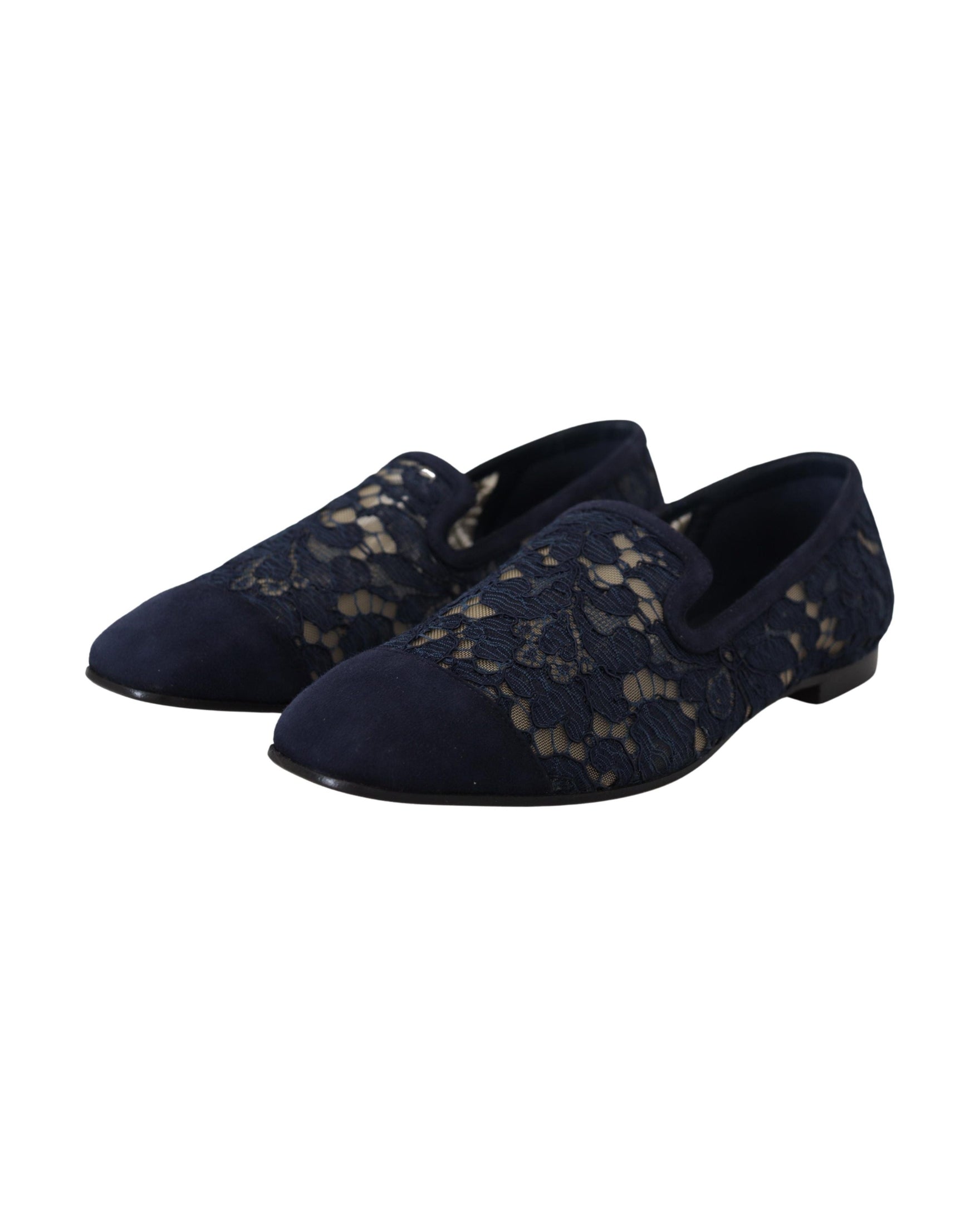Dolce & Gabbana Blue Lace Floral Slip Ons Loafers Glam Steals