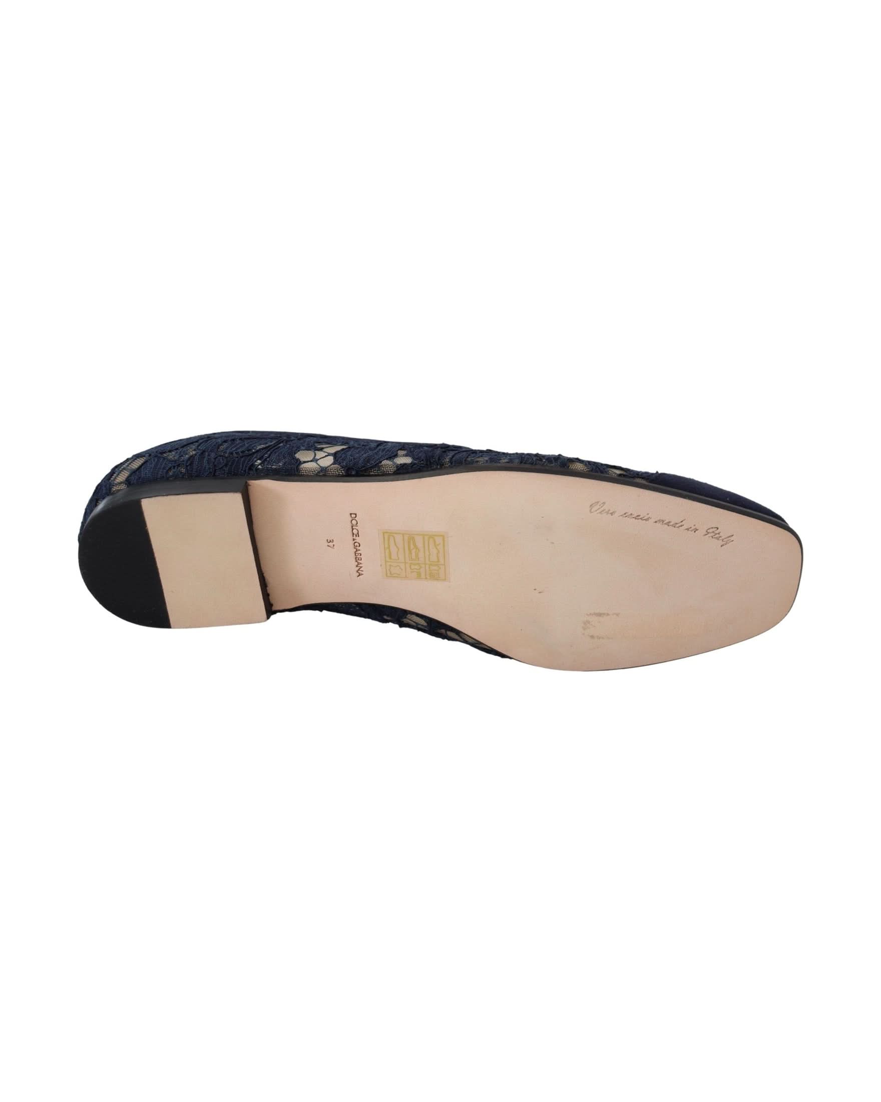 Dolce & Gabbana Blue Lace Floral Slip Ons Loafers Flats