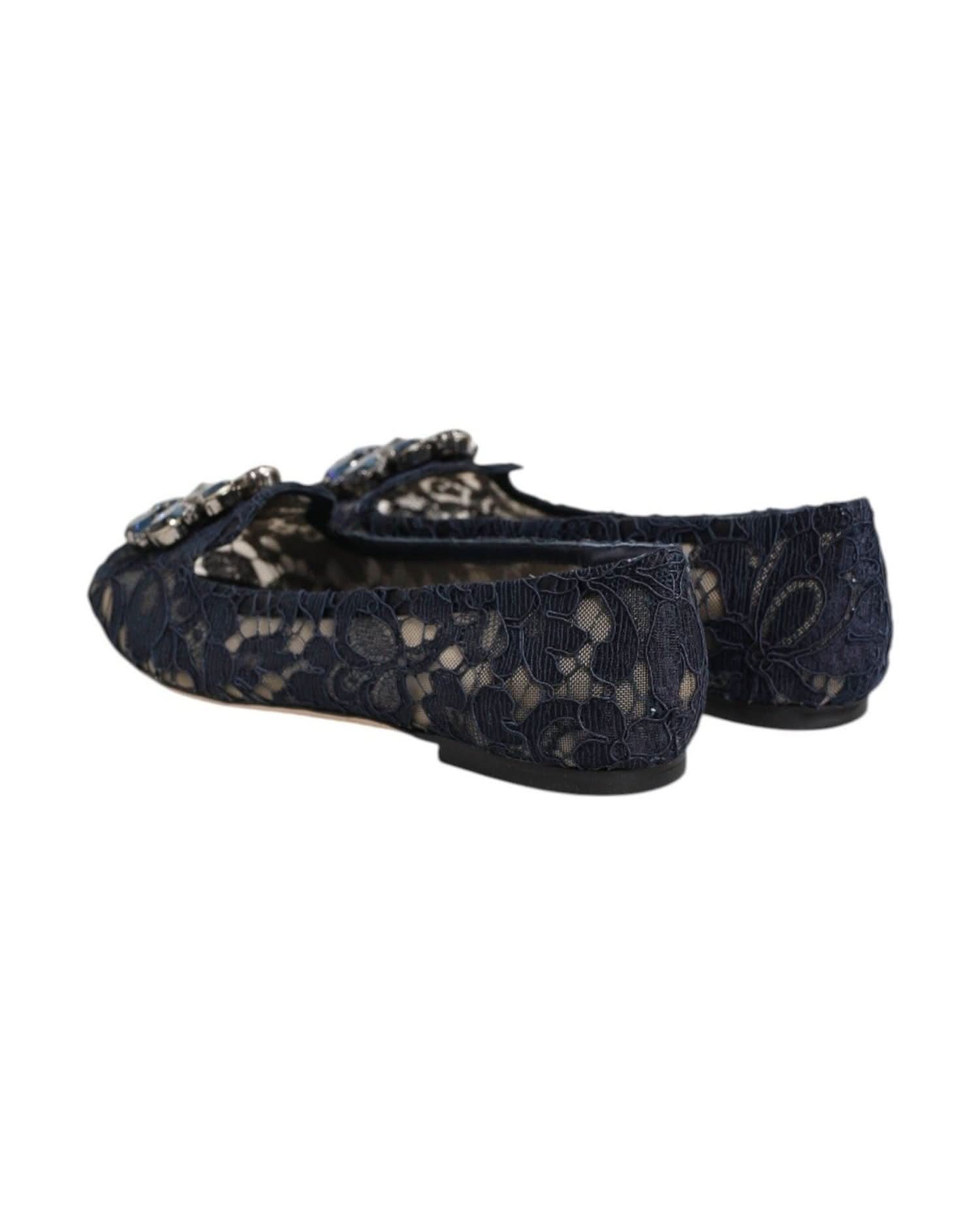 Dolce & Gabbana Blue Lace Taormina Crystals Flats Shoes Shoes