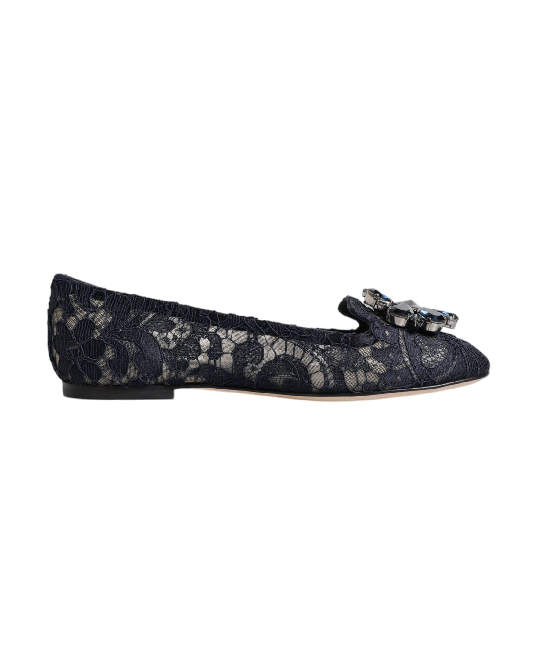 Dolce & Gabbana Blue Lace Taormina Crystals Flats Shoes Flats