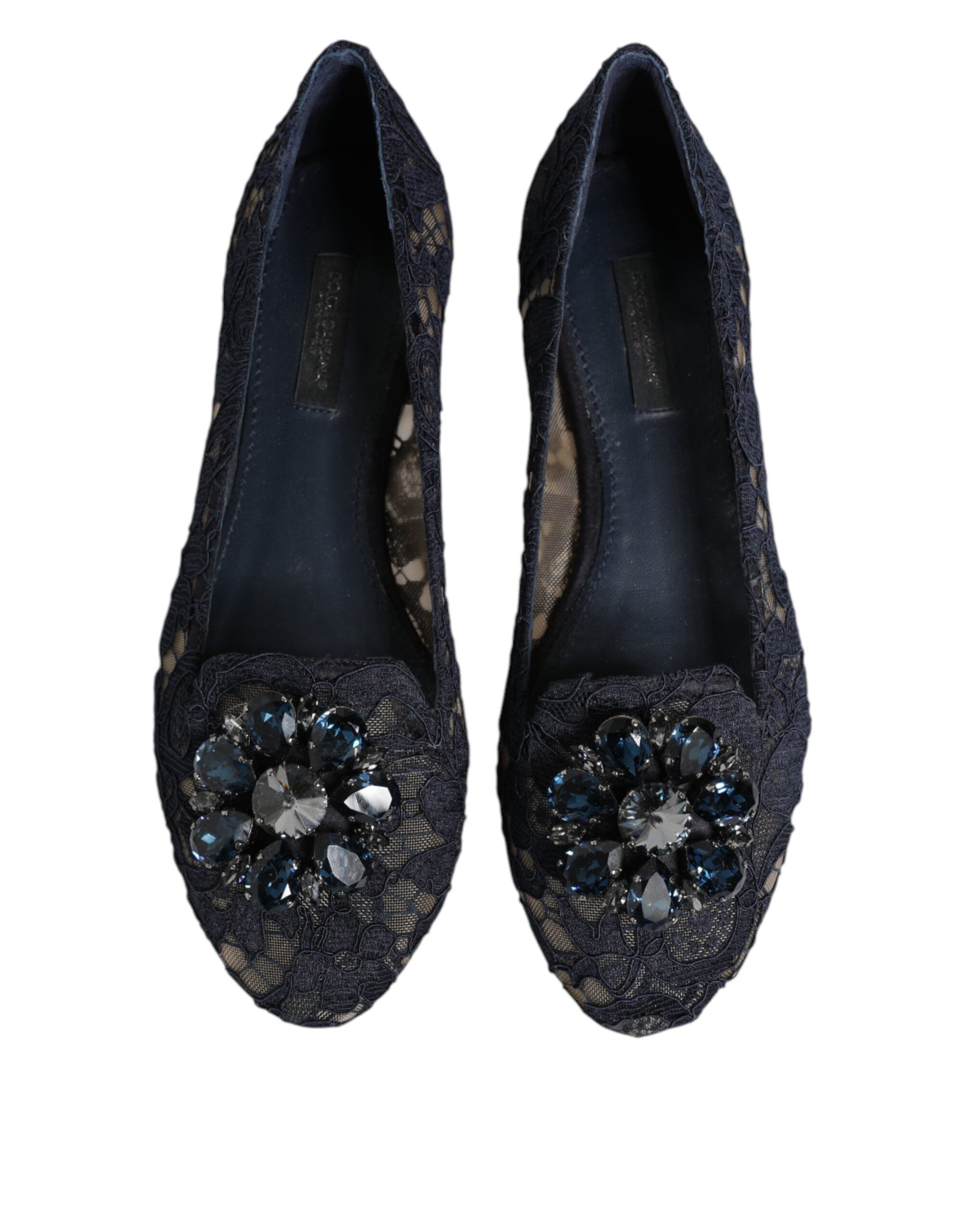 Dolce & Gabbana Blue Lace Taormina Crystals Flats Shoes Glam Steals