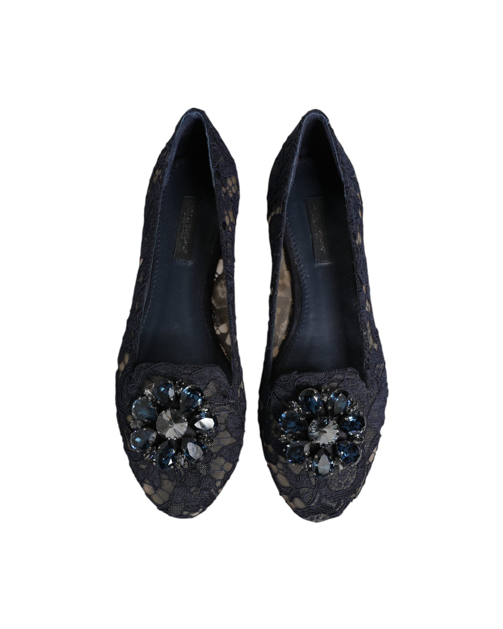 Dolce & Gabbana Blue Lace Taormina Crystals Flats Shoes Glam Steals