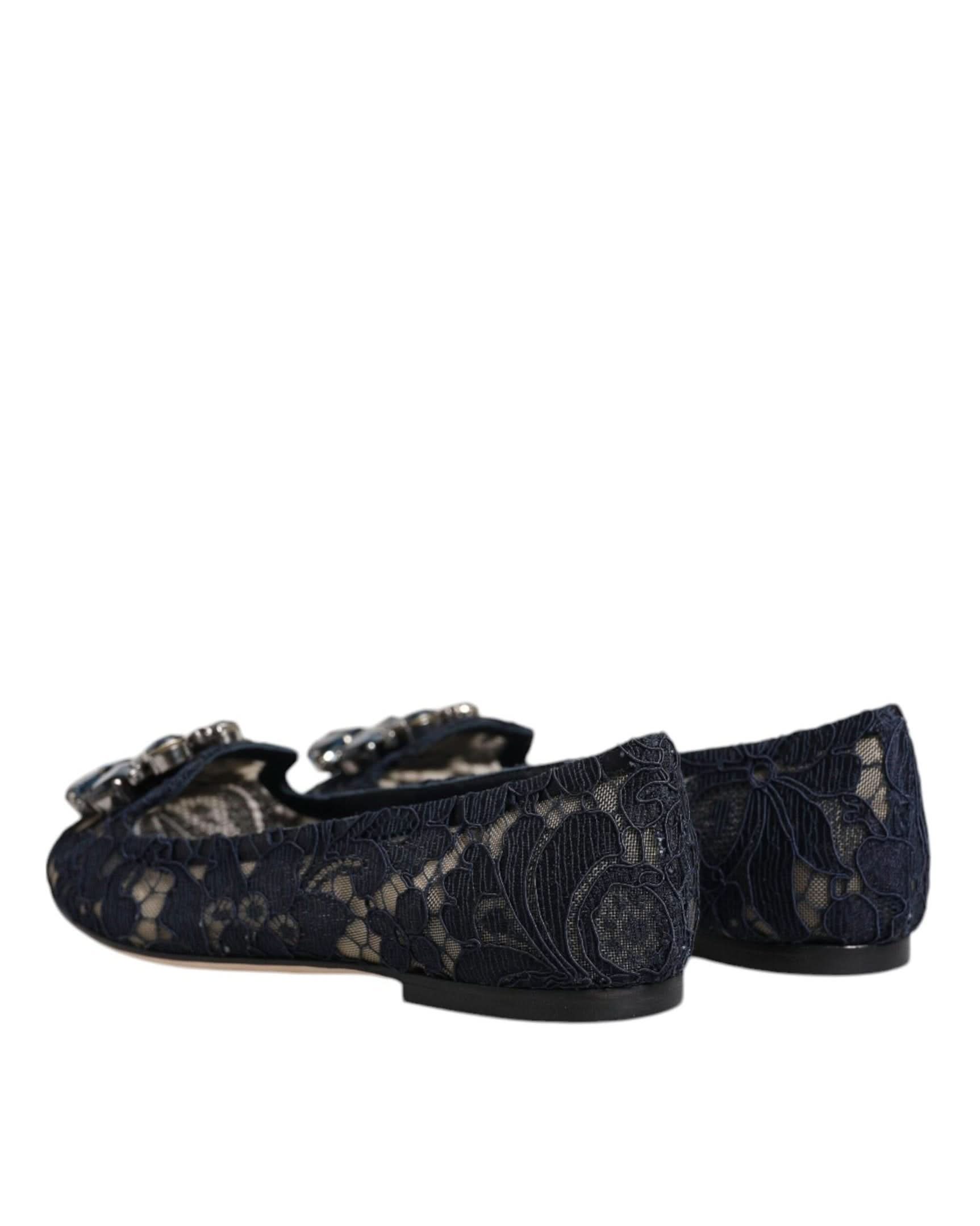 Dolce & Gabbana Blue Lace Taormina Crystals Flats Shoes Flats