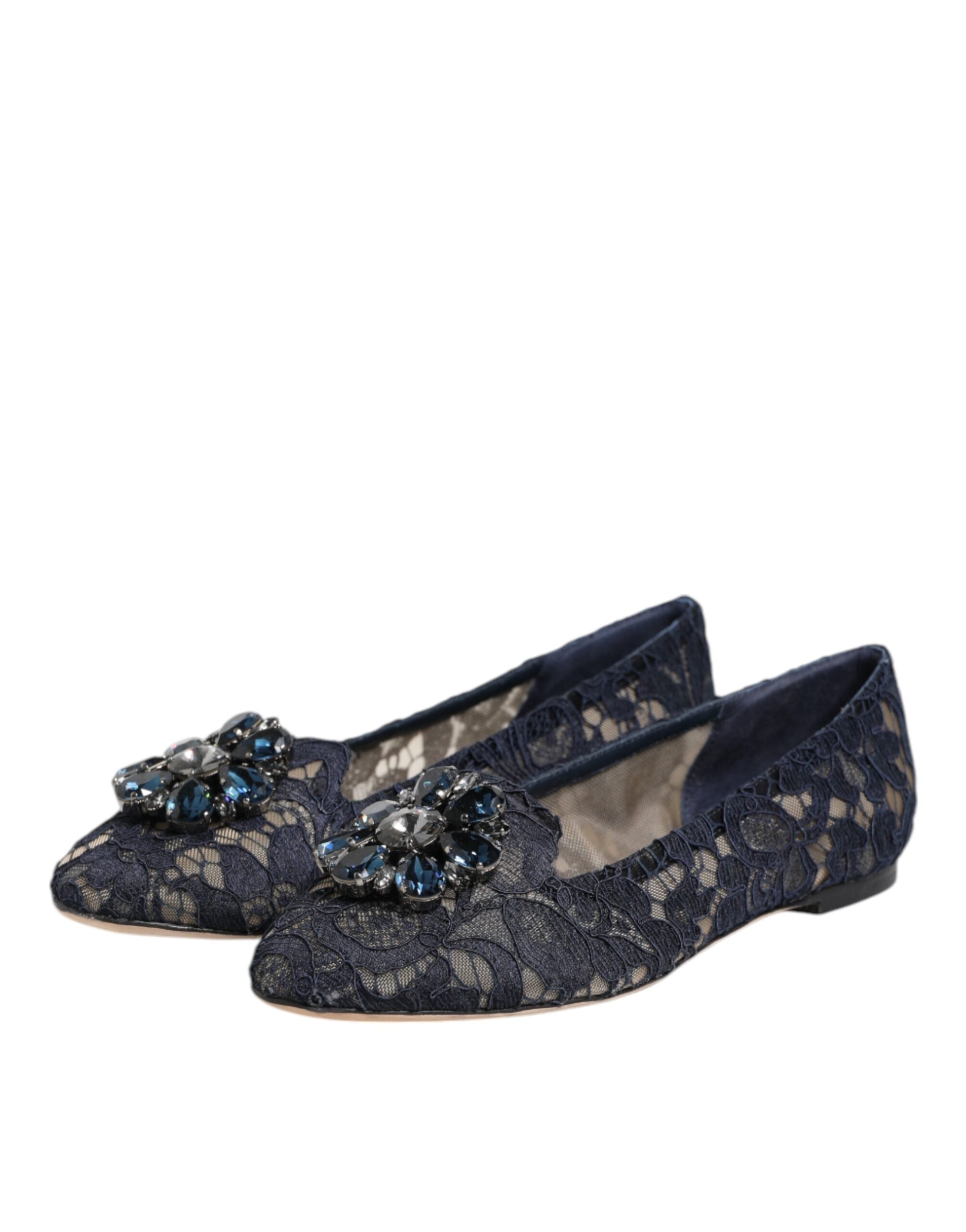 Dolce & Gabbana Blue Lace Taormina Crystals Flats Shoes Glam Steals