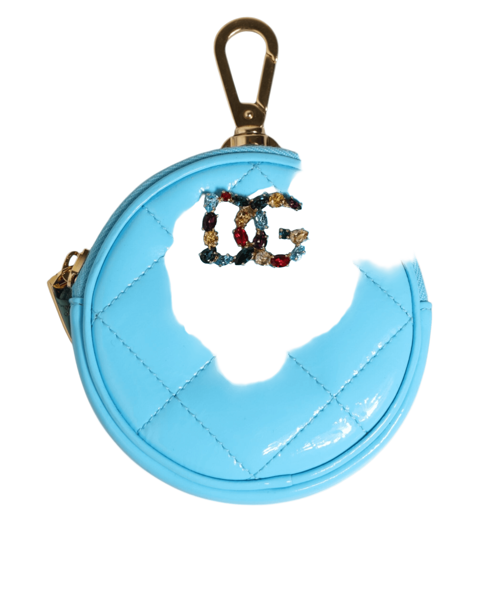 Dolce & Gabbana Blue Leather Azure Round Coin Purse Keychain Crystal Logo Wallet Glam Steals