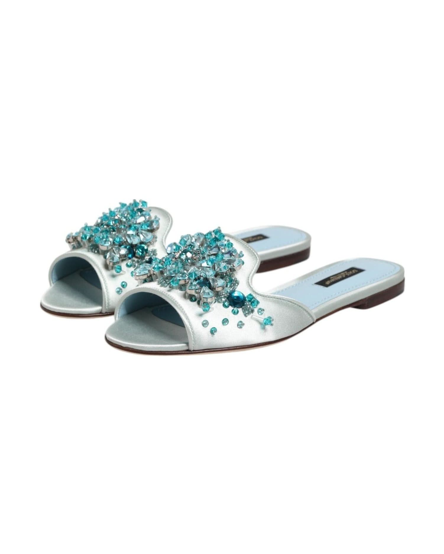 Dolce & Gabbana Blue Leather Bead Embellish Slide Shoes Sandals