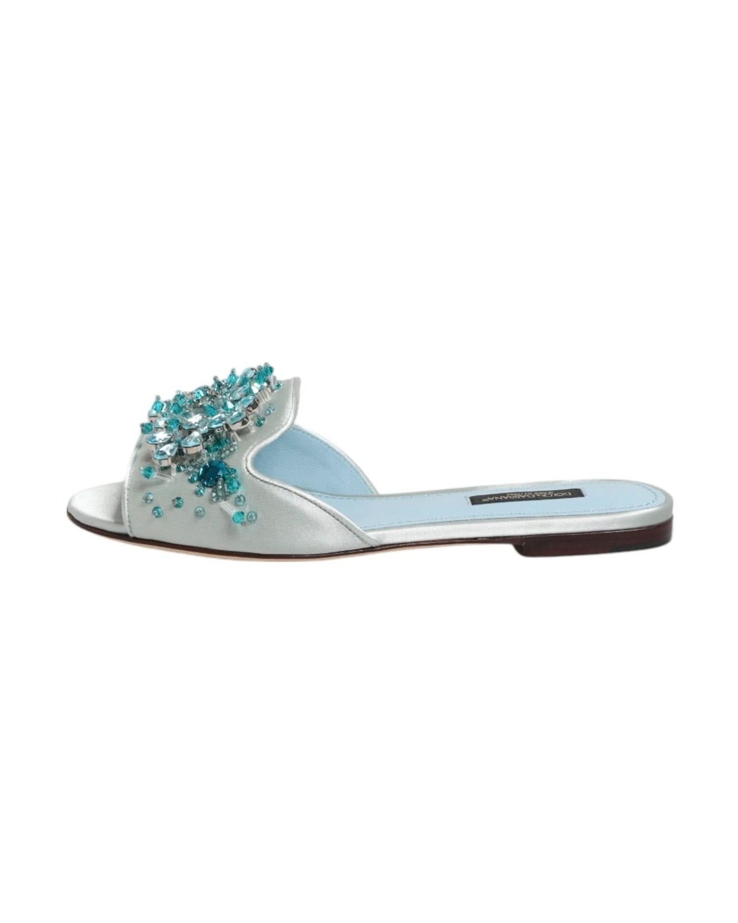 Dolce & Gabbana Blue Leather Bead Embellish Slide Shoes Sandals