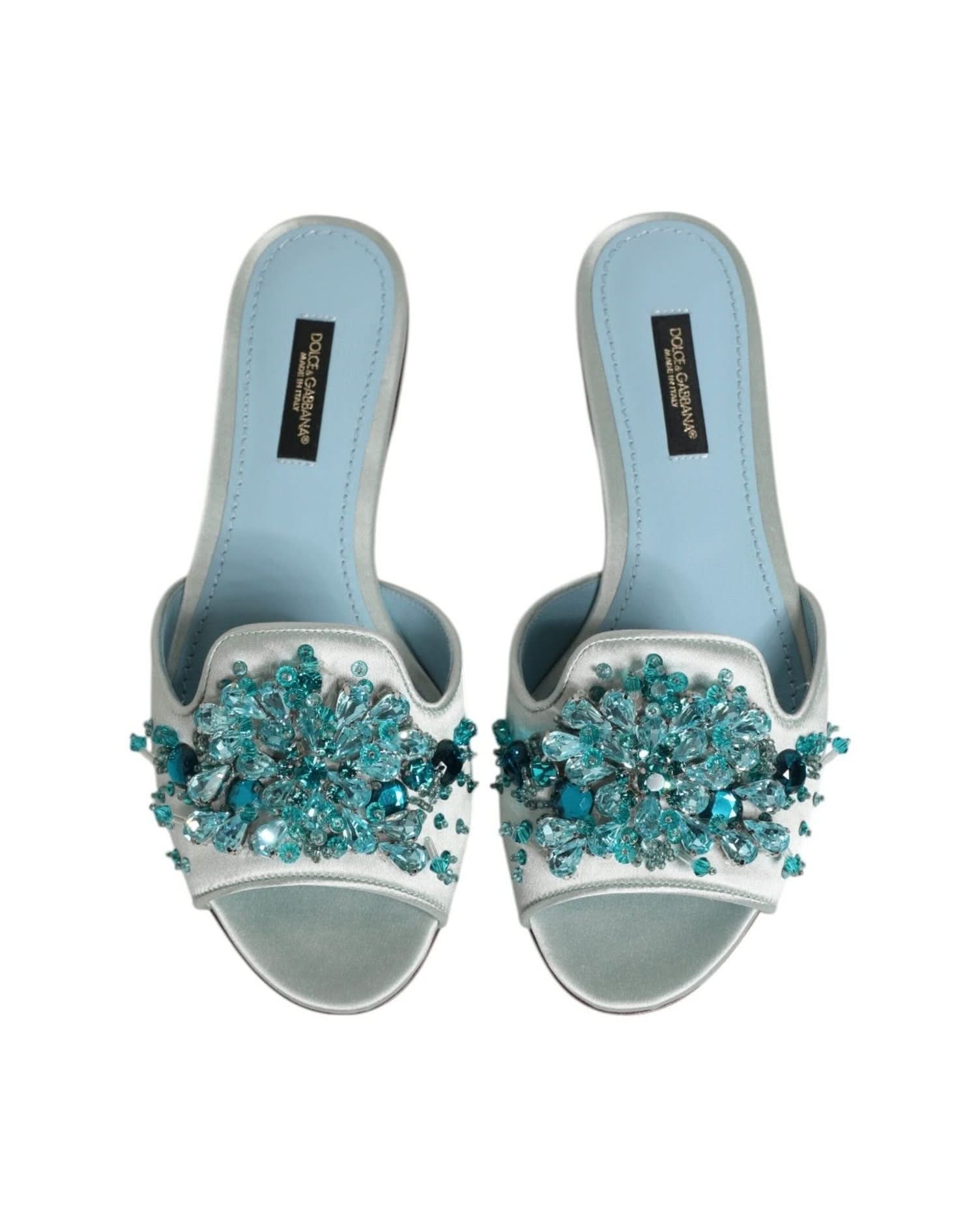 Dolce & Gabbana Blue Leather Bead Embellish Slide Shoes Sandals