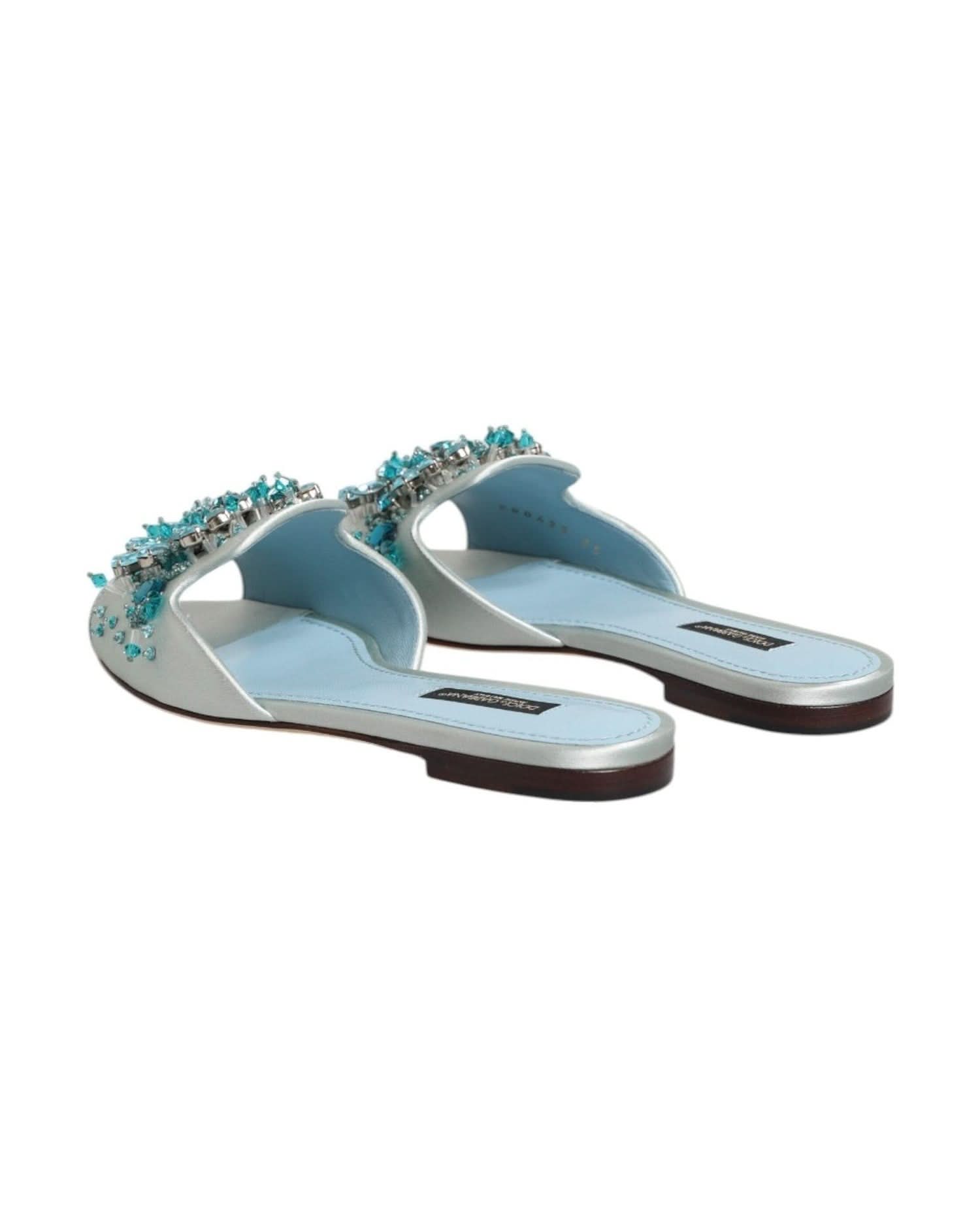 Dolce & Gabbana Blue Leather Bead Embellish Slide Shoes Sandals