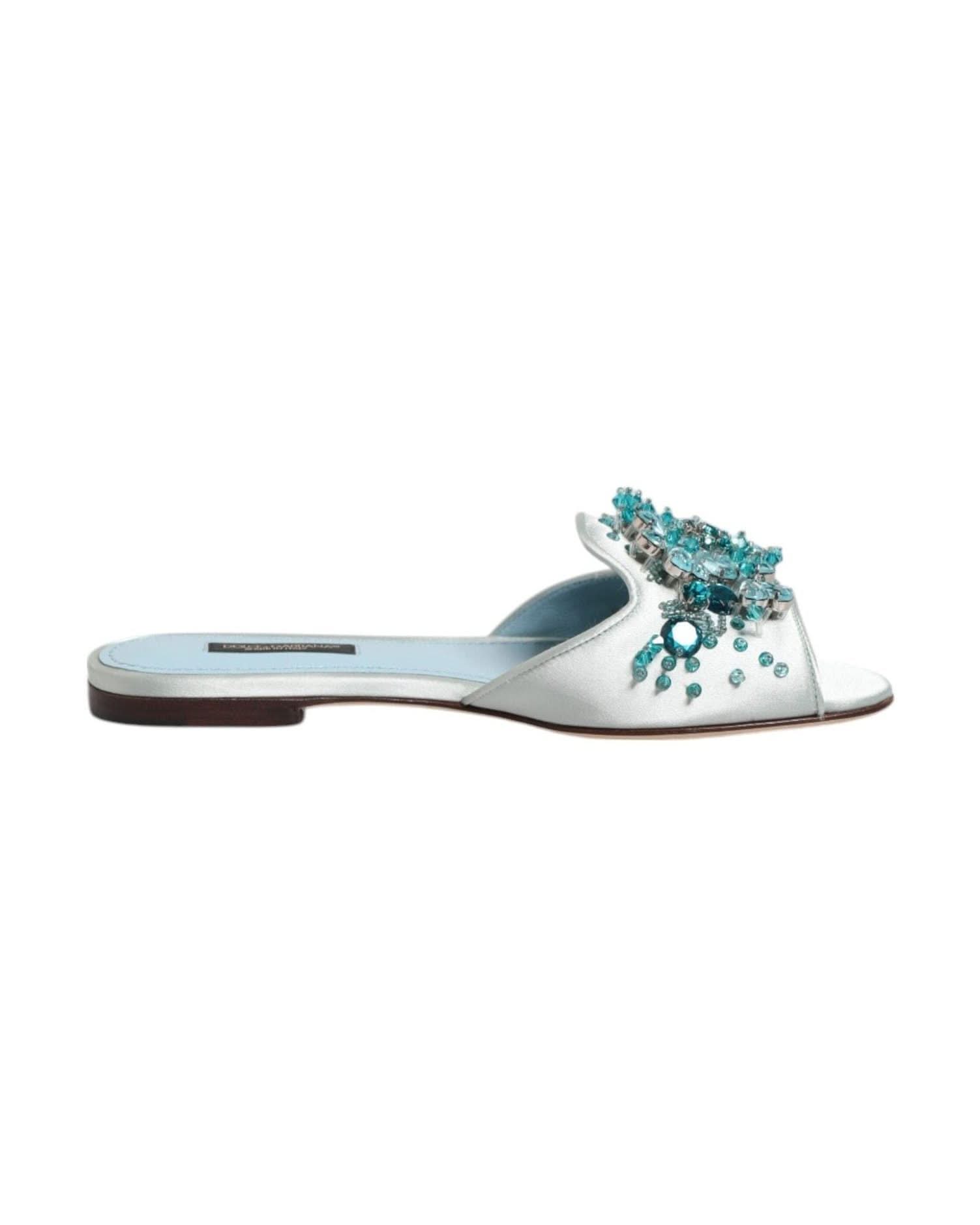 Dolce & Gabbana Blue Leather Bead Embellish Slide Shoes Sandals
