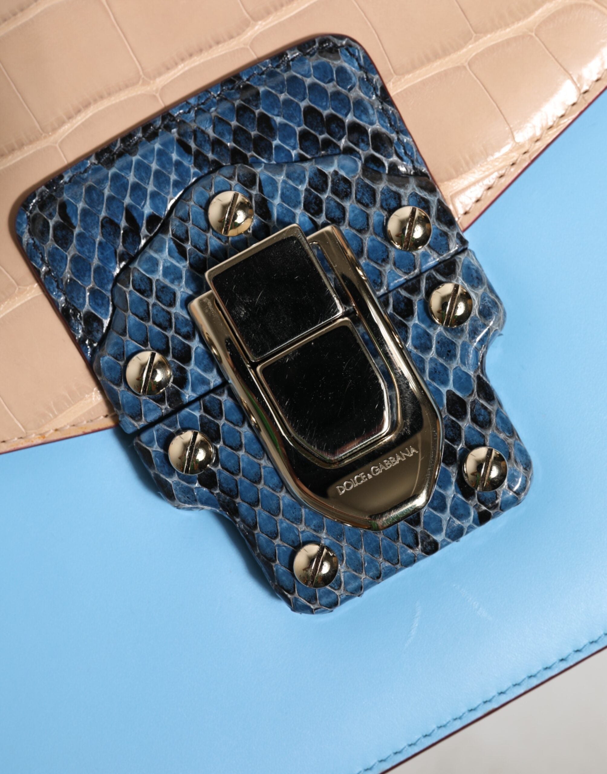 Dolce & Gabbana Blue Leather Beige Exotic Lucia Crossbody Bag Glam Steals