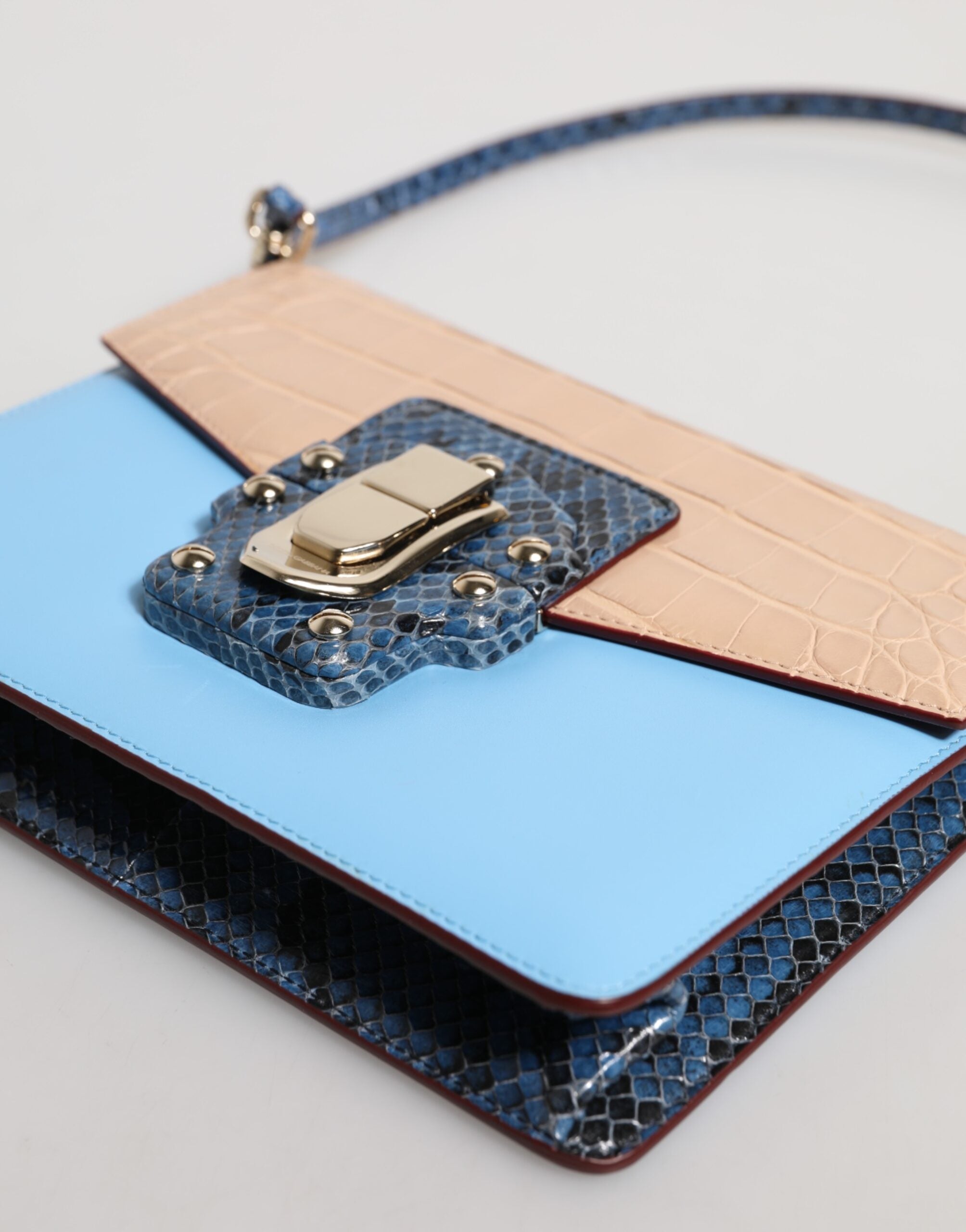 Dolce & Gabbana Blue Leather Beige Exotic Lucia Crossbody Bag Glam Steals