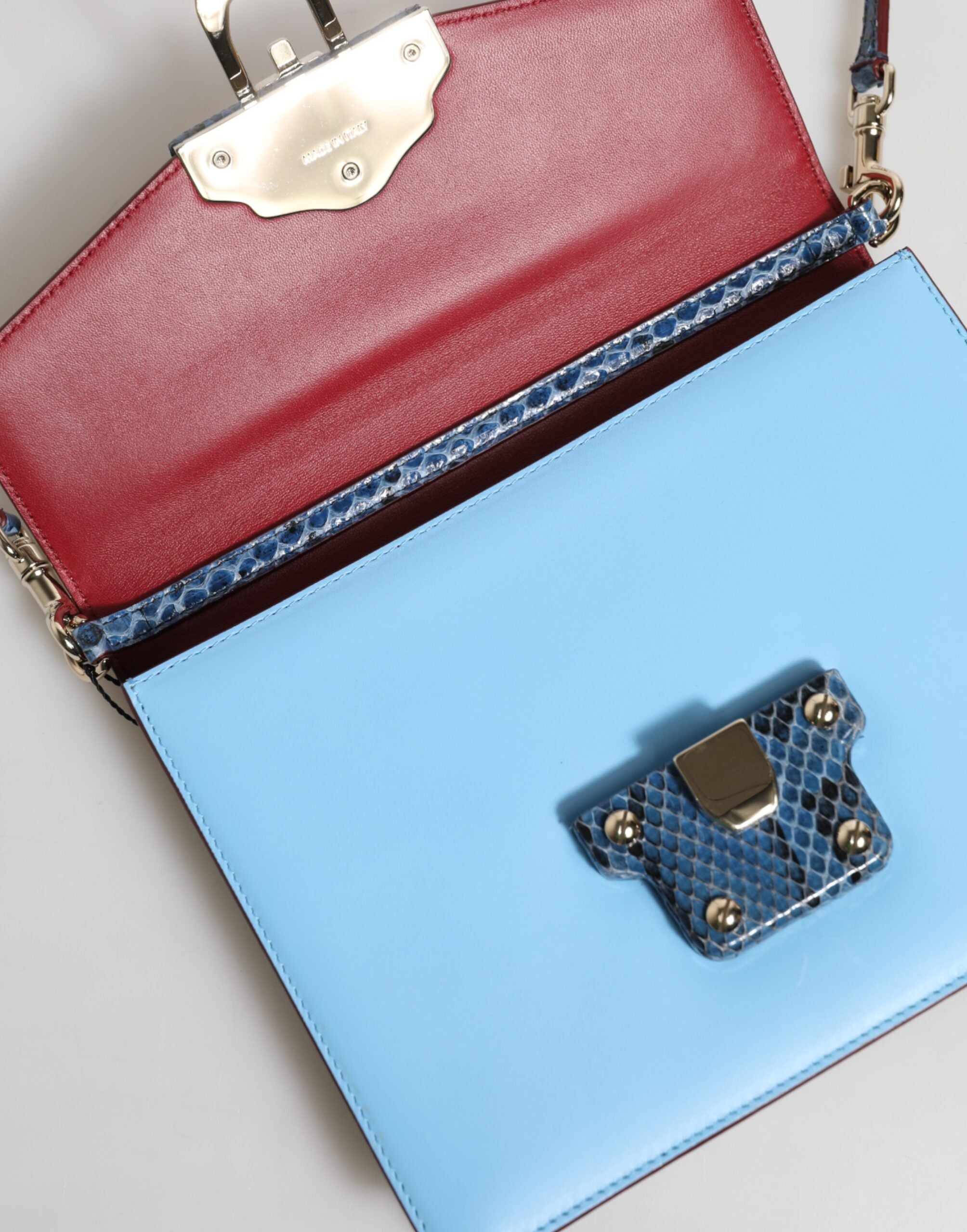 Dolce & Gabbana Blue Leather Beige Exotic Lucia Crossbody Bag Glam Steals