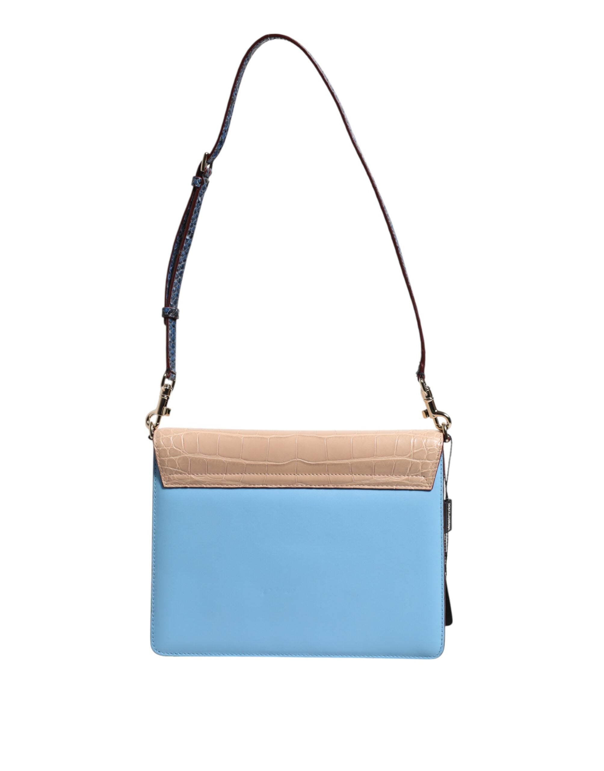 Dolce & Gabbana Blue Leather Beige Exotic Lucia Crossbody Bag Glam Steals