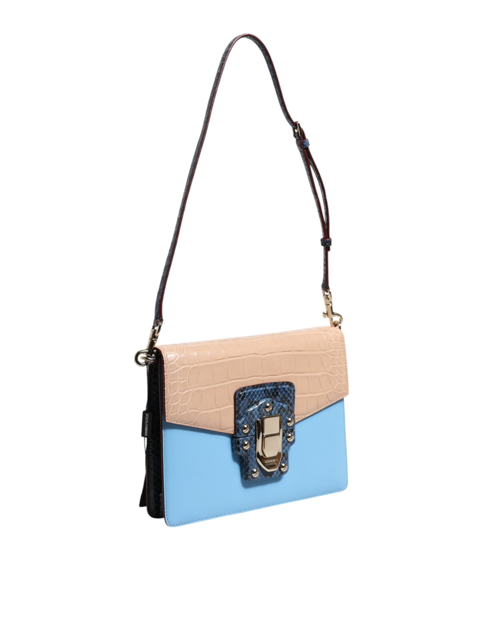 Dolce & Gabbana Blue Leather Beige Exotic Lucia Crossbody Bag Glam Steals