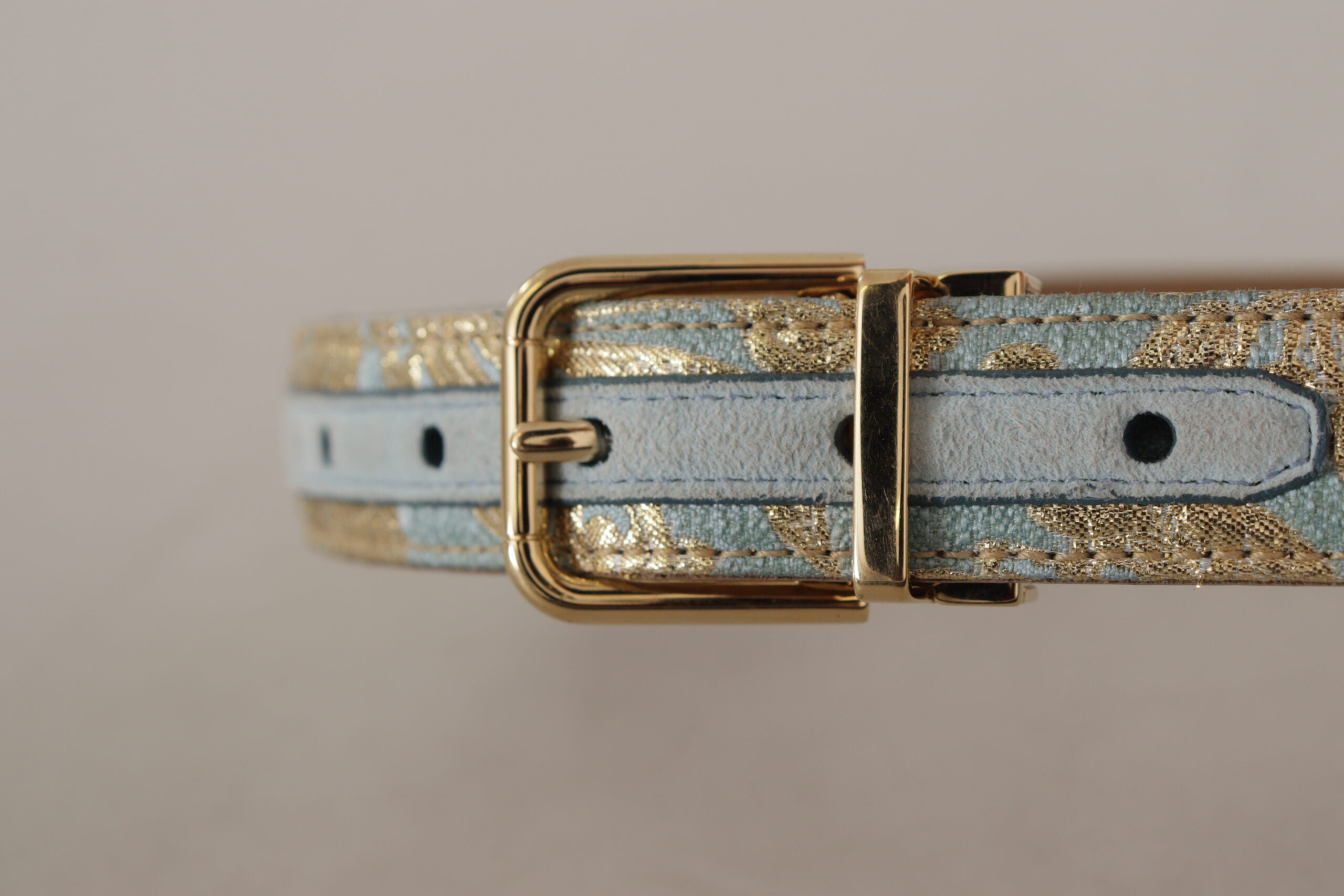 Dolce & Gabbana Blue Leather Jacquard Embossed Gold Metal Buckle Belt Glam Steals