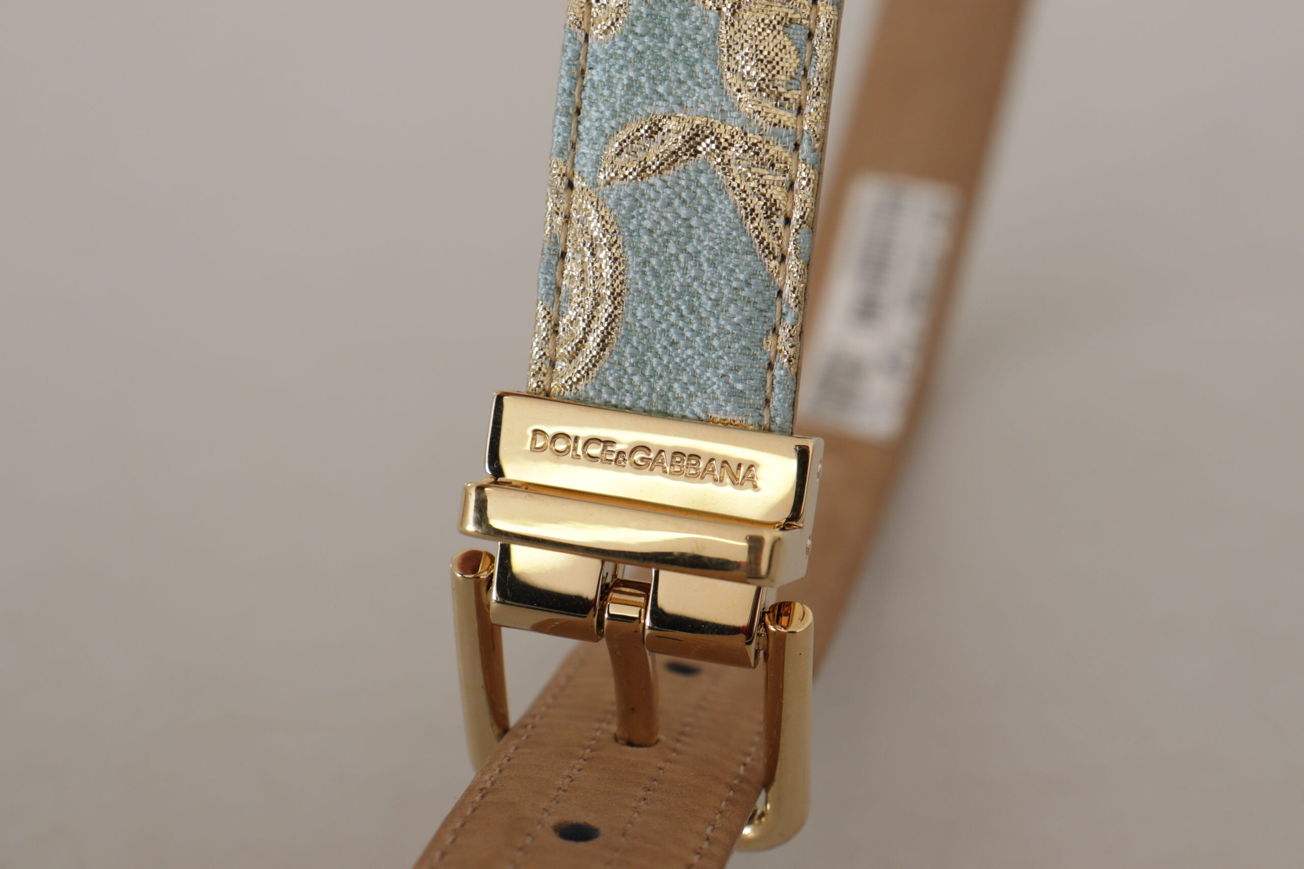 Dolce & Gabbana Blue Leather Jacquard Embossed Gold Metal Buckle Belt Glam Steals