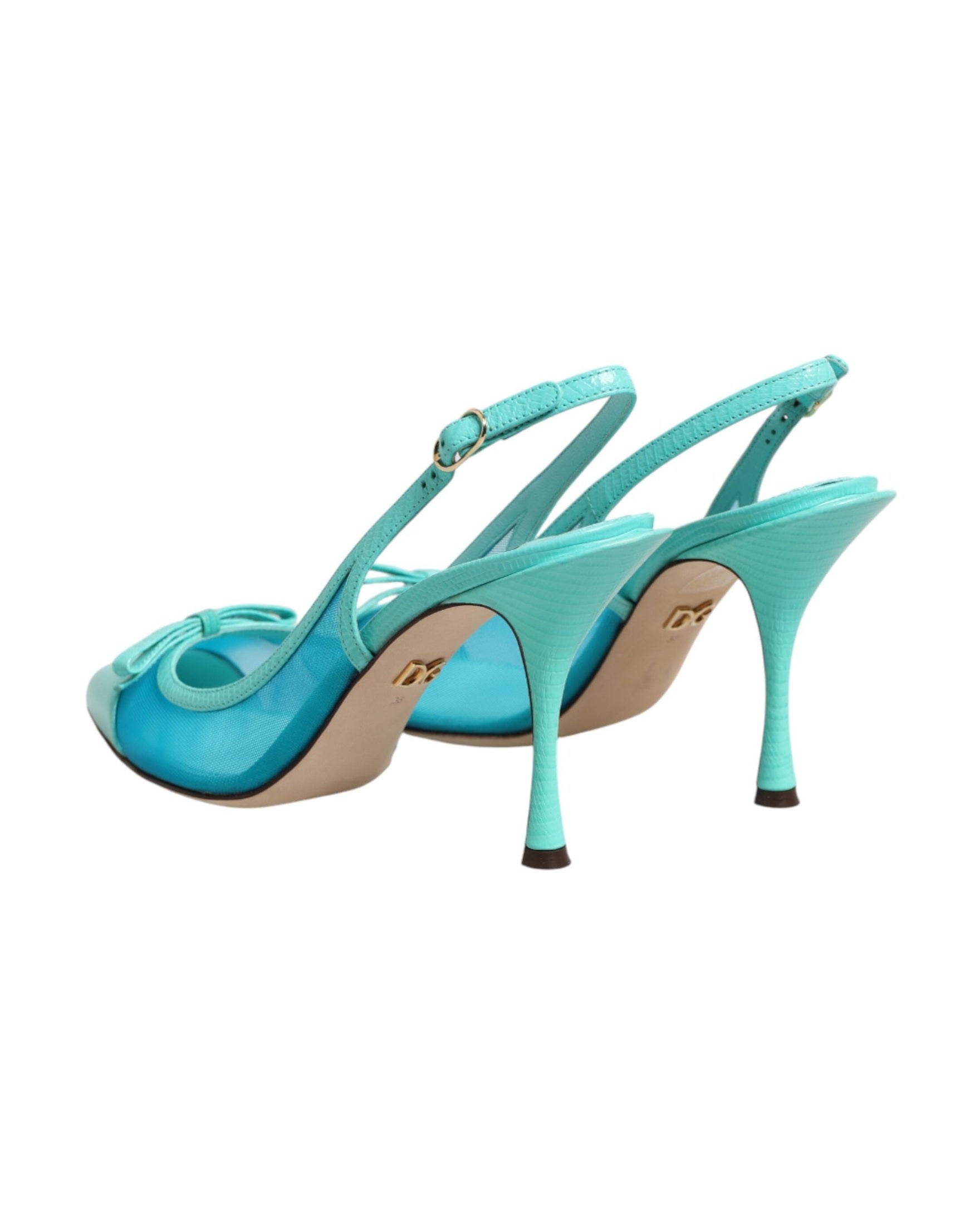 Dolce & Gabbana Blue Leather Mesh Heels Slingback Shoes Glam Steals