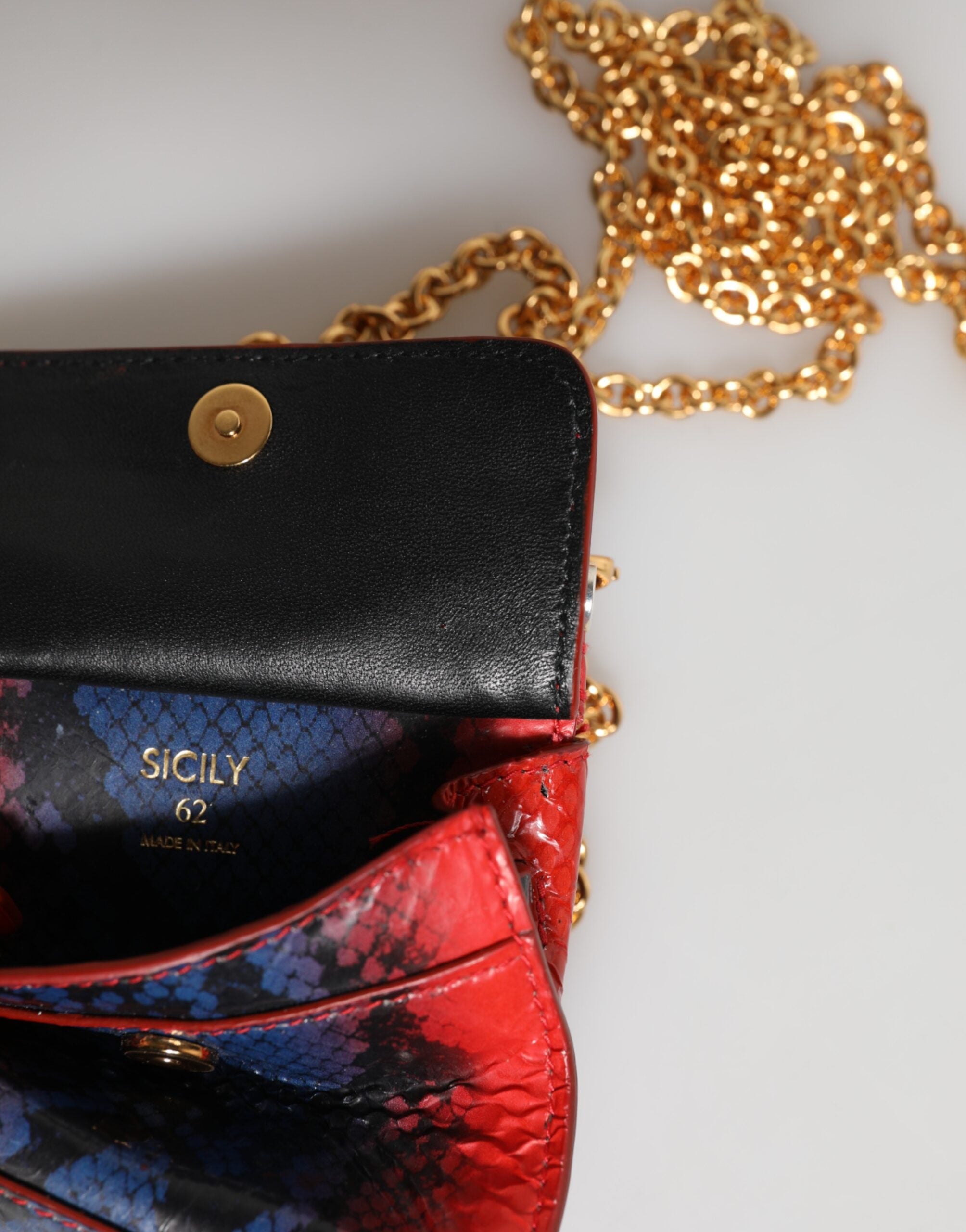 Dolce & Gabbana Blue Leather Red Sicily Crossbody Chain Satchelborse Bag Glam Steals