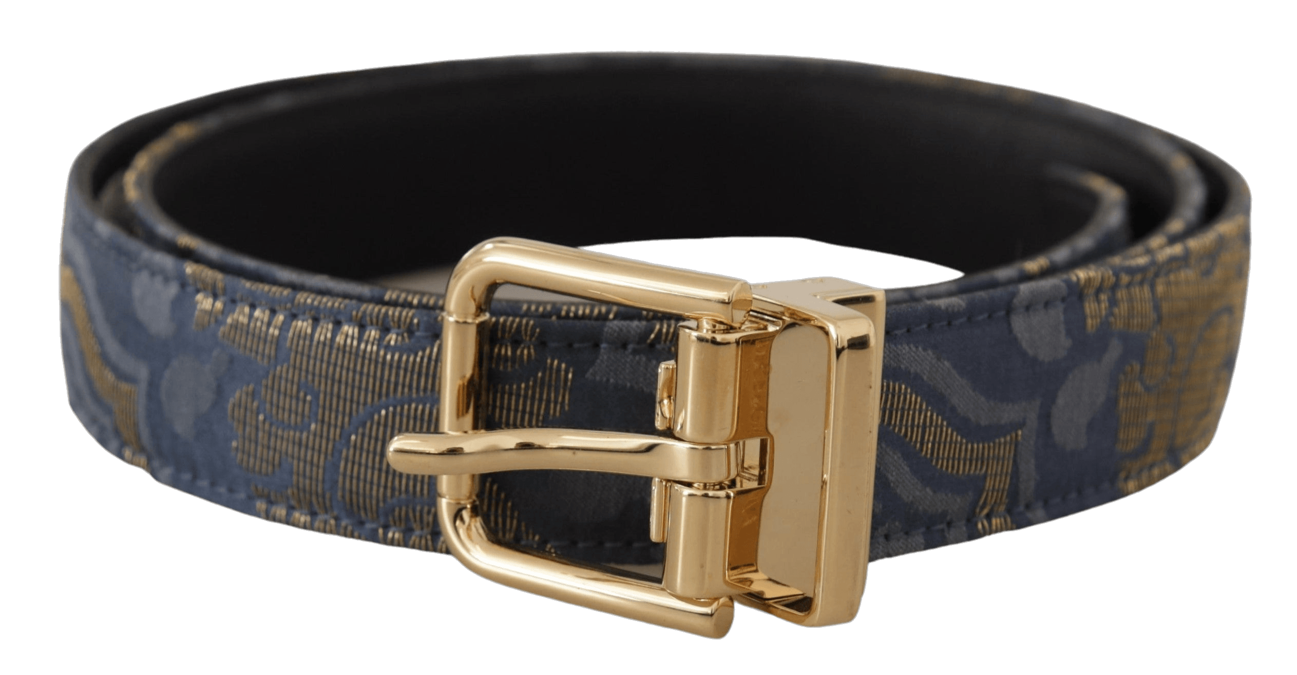 Dolce & Gabbana Blue Navy Jacquard Gold Tone Logo Metal Buckle Belt Glam Steals