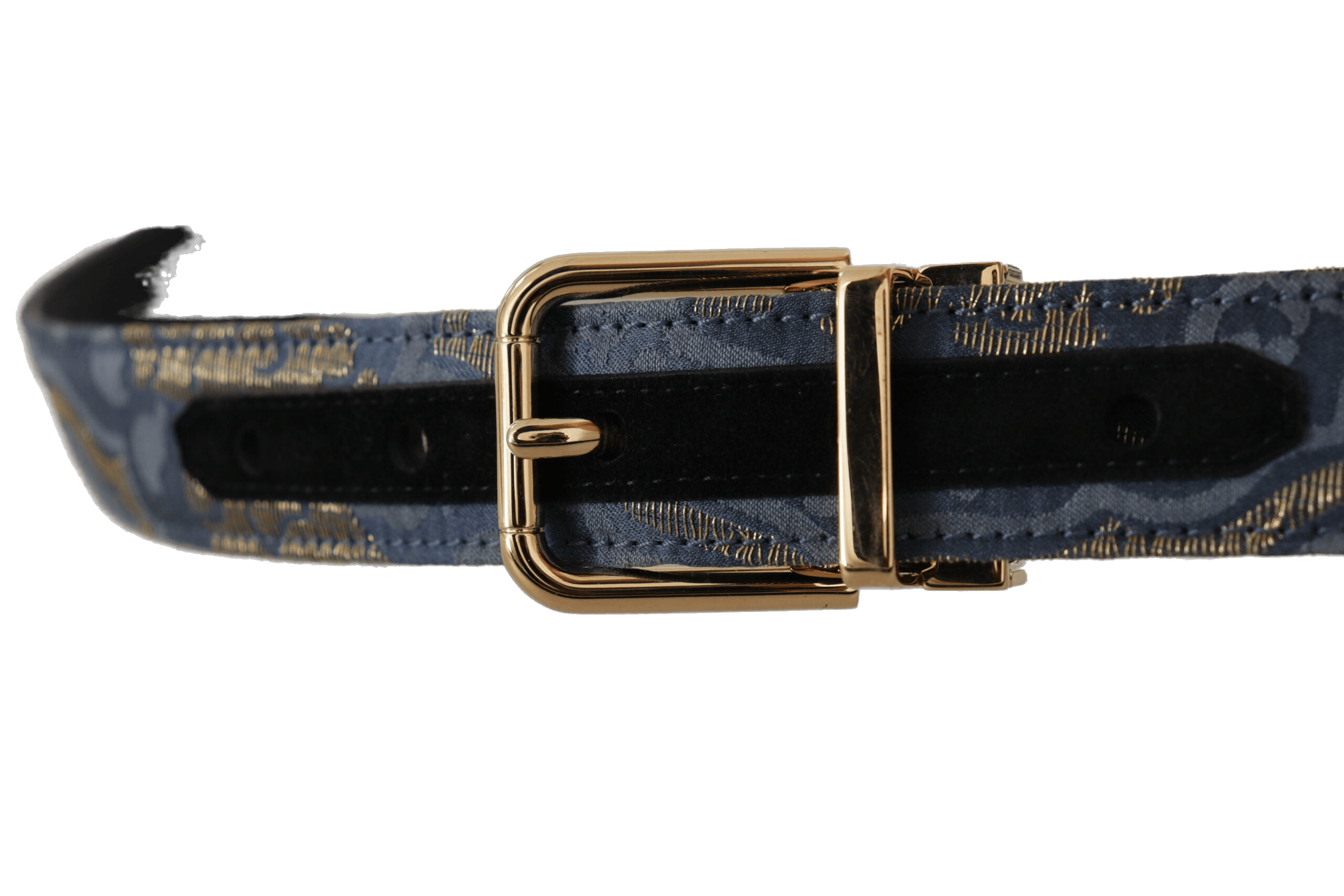 Dolce & Gabbana Blue Navy Jacquard Gold Tone Logo Metal Buckle Belt Glam Steals