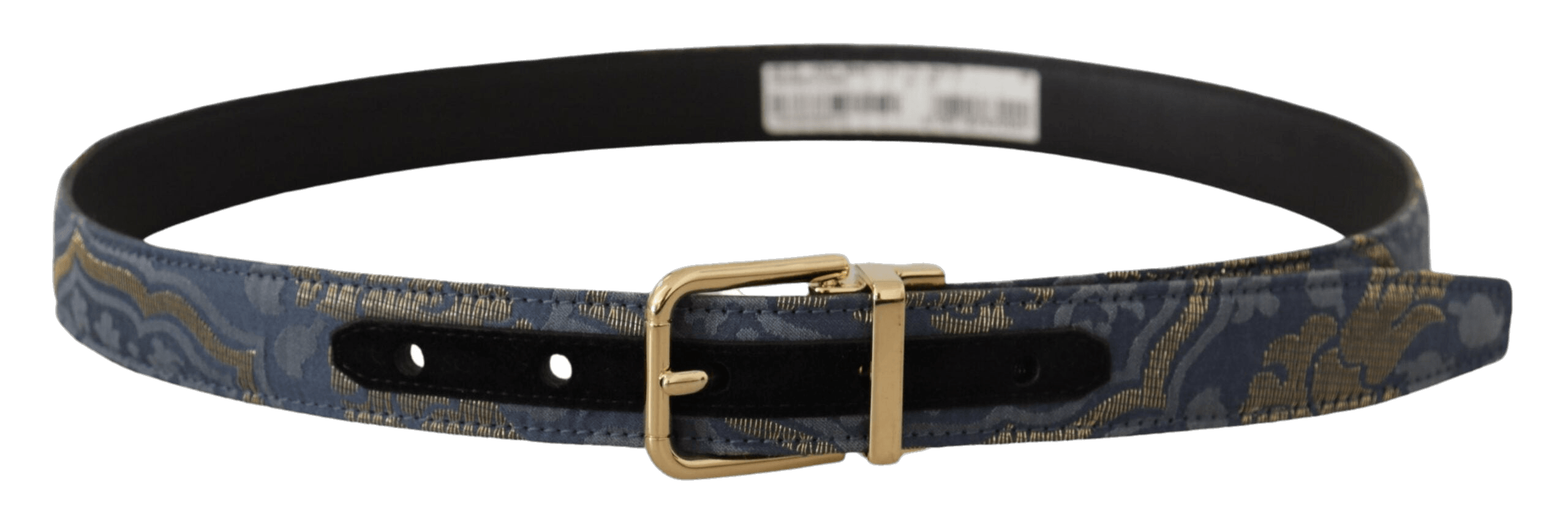 Dolce & Gabbana Blue Navy Jacquard Gold Tone Logo Metal Buckle Belt Glam Steals