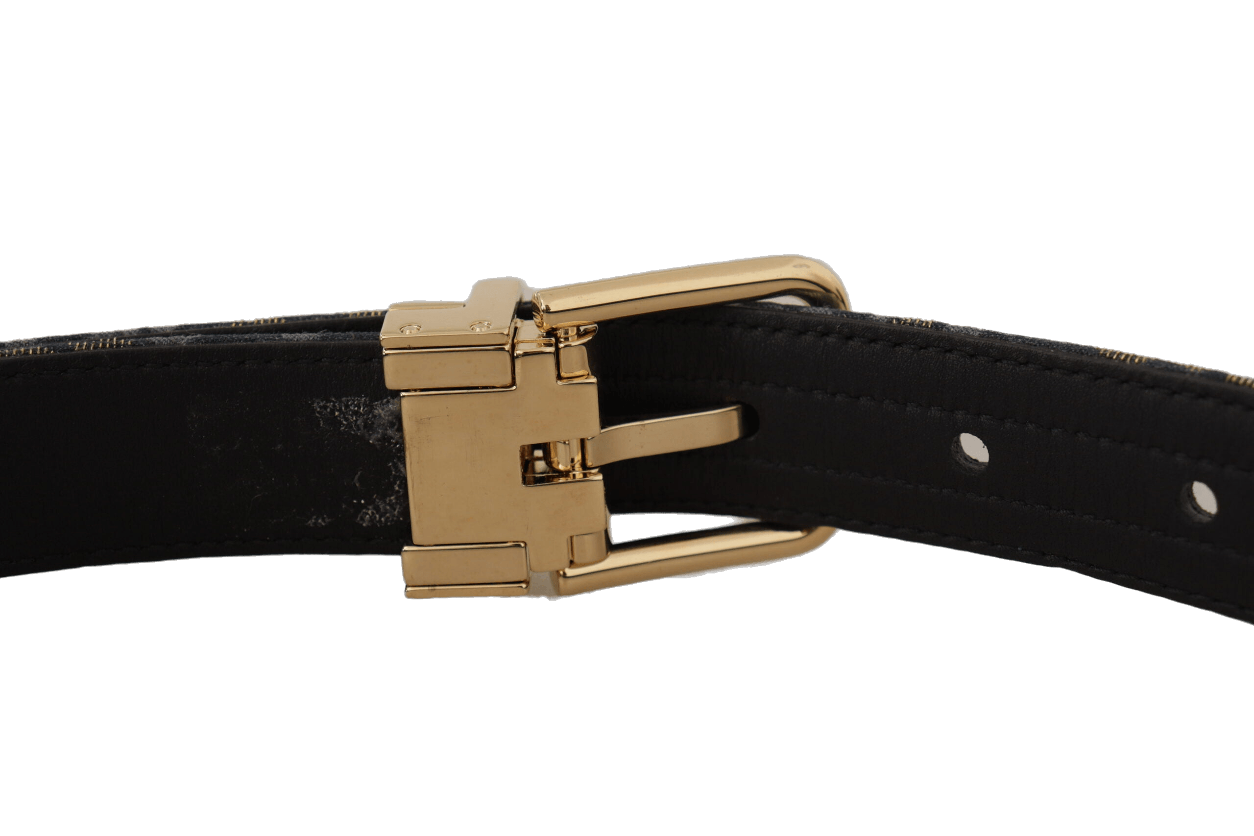 Dolce & Gabbana Blue Navy Jacquard Gold Tone Logo Metal Buckle Belt Glam Steals