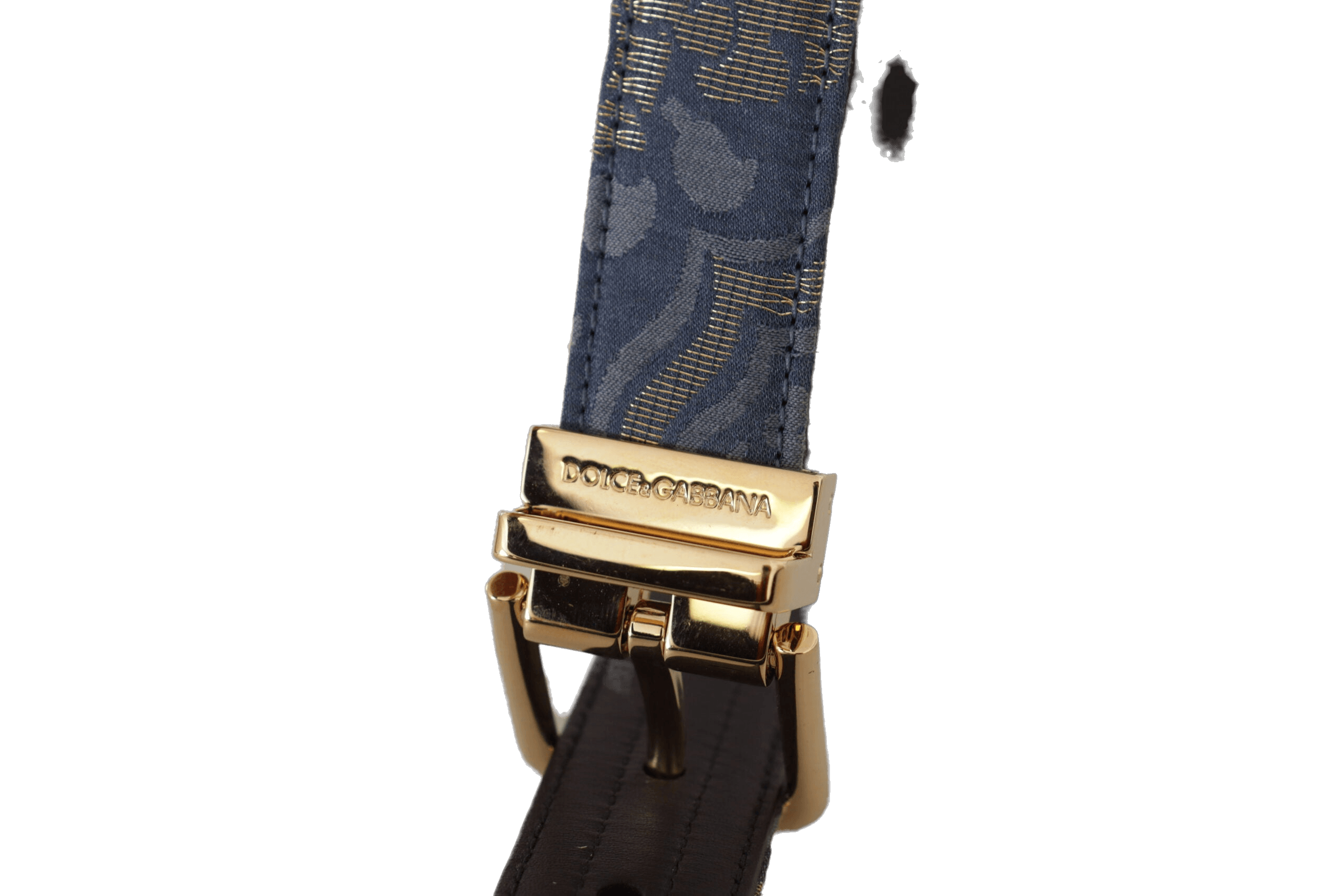 Dolce & Gabbana Blue Navy Jacquard Gold Tone Logo Metal Buckle Belt Glam Steals