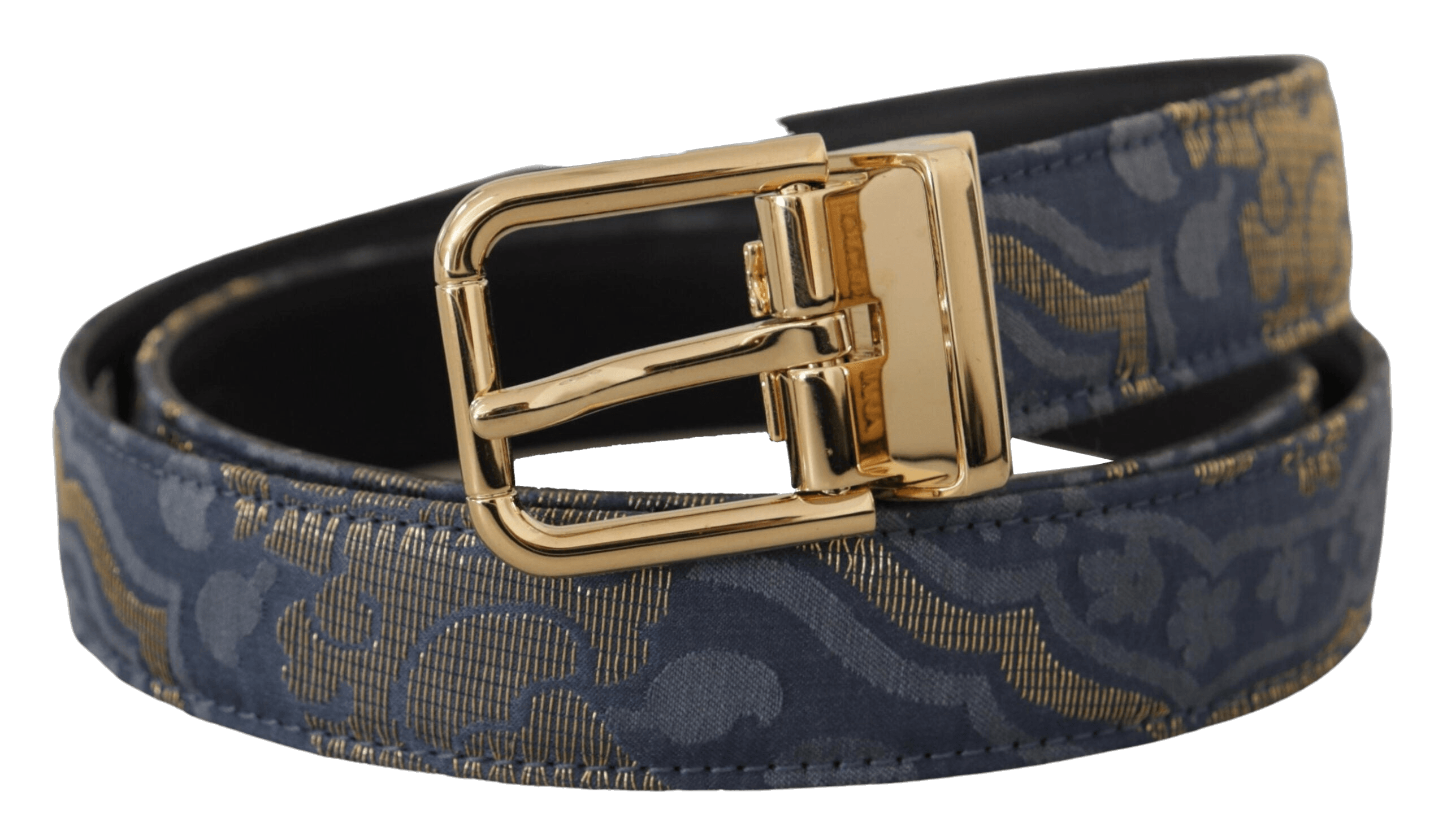 Dolce & Gabbana Blue Navy Jacquard Gold Tone Logo Metal Buckle Belt Glam Steals
