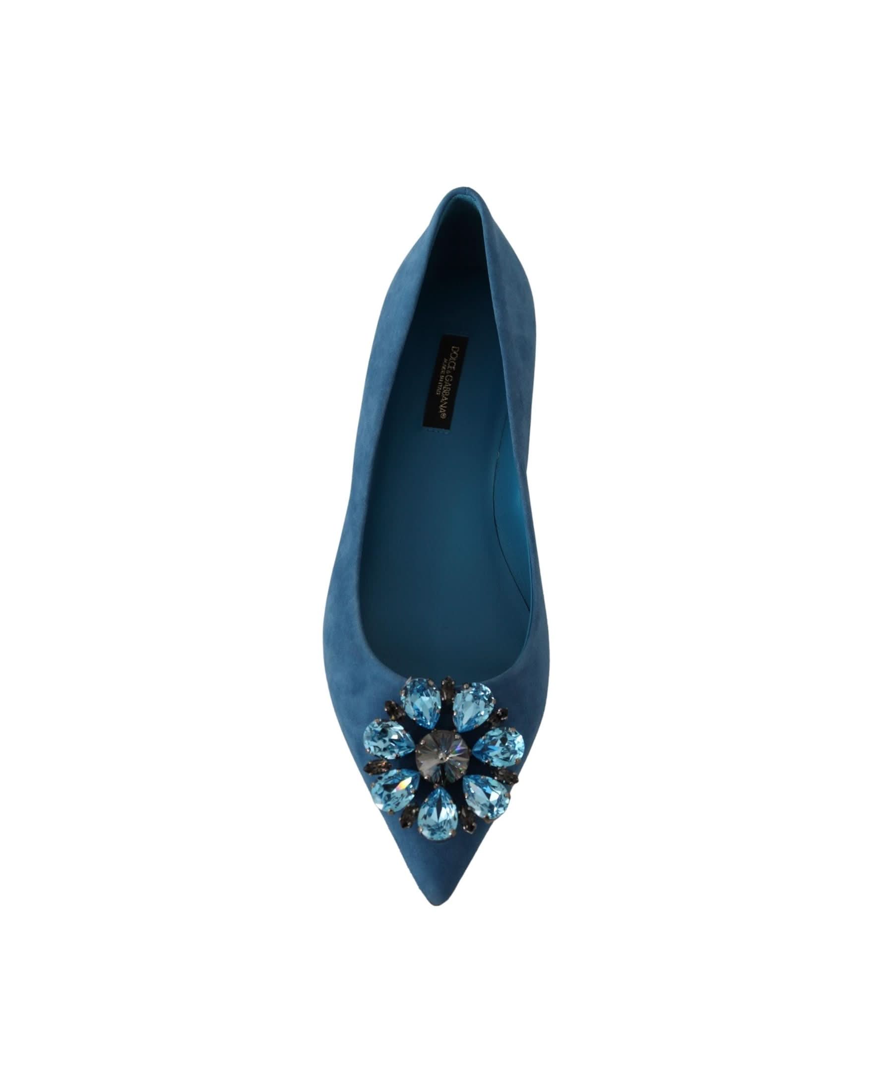 Dolce & Gabbana Blue Suede Crystals Loafers Flats Shoes Flats