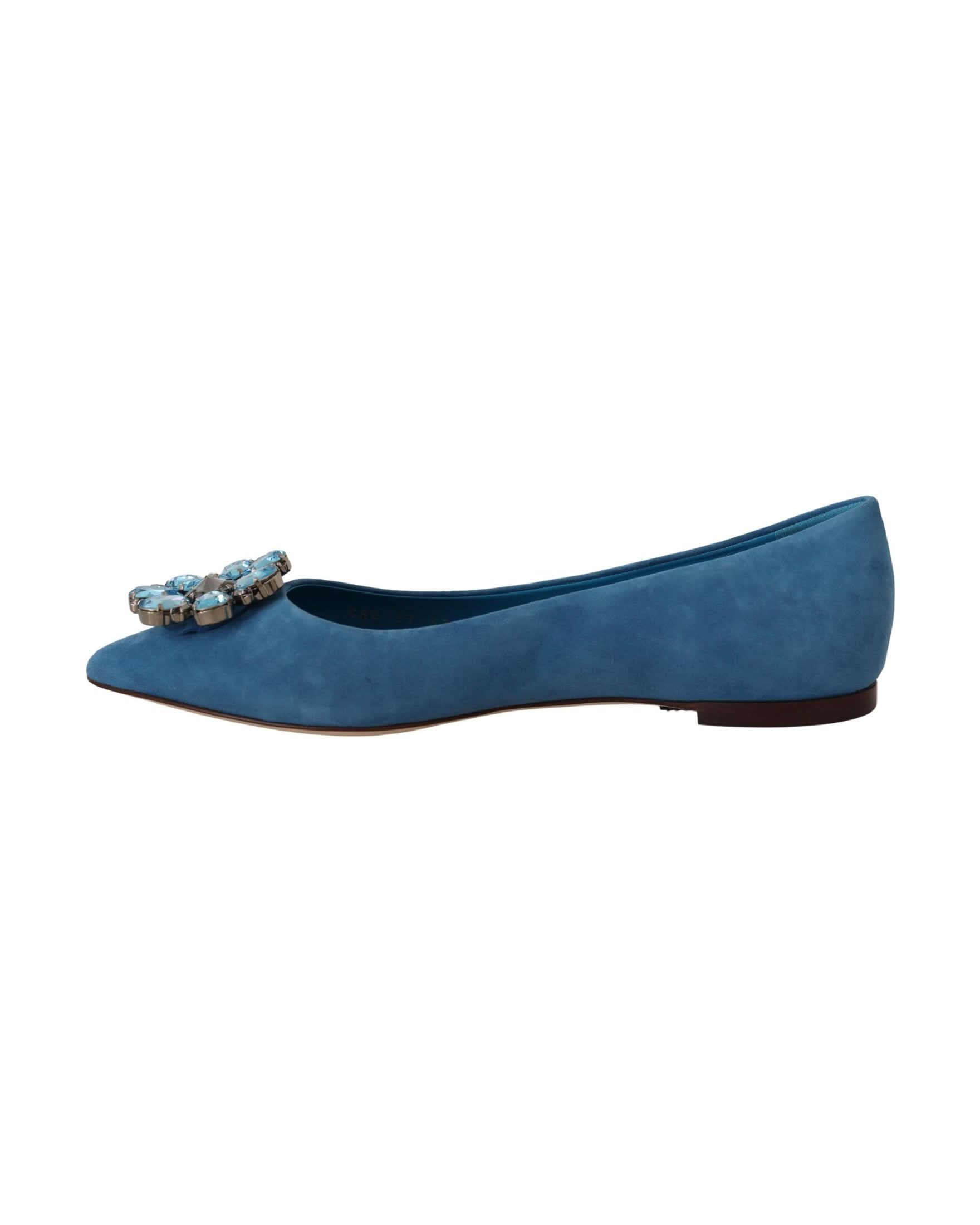 Dolce & Gabbana Blue Suede Crystals Loafers Flats Shoes Flats
