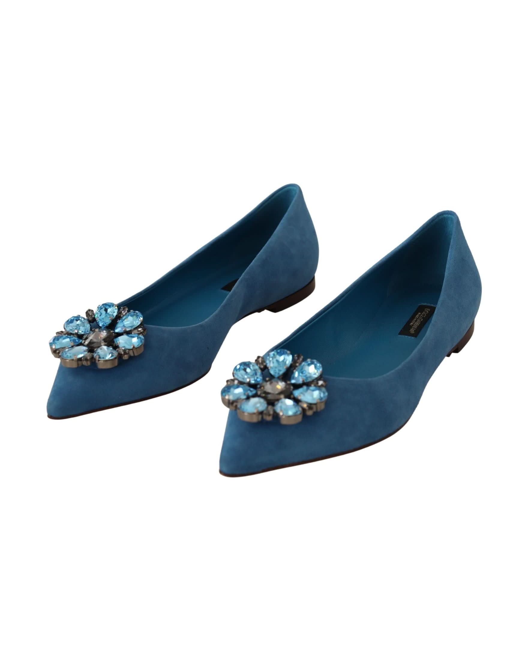 Dolce & Gabbana Blue Suede Crystals Loafers Flats Shoes Flats