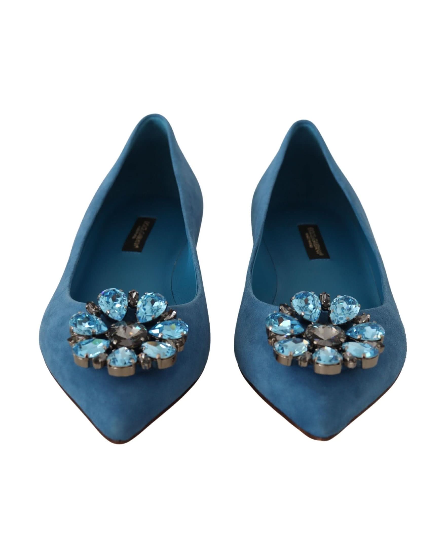 Dolce & Gabbana Blue Suede Crystals Loafers Flats Shoes Flats