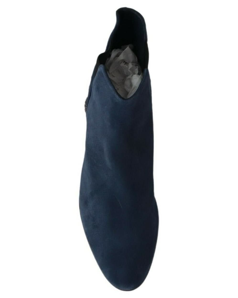 Dolce & Gabbana Blue Suede Embellished Studded Boots Boots