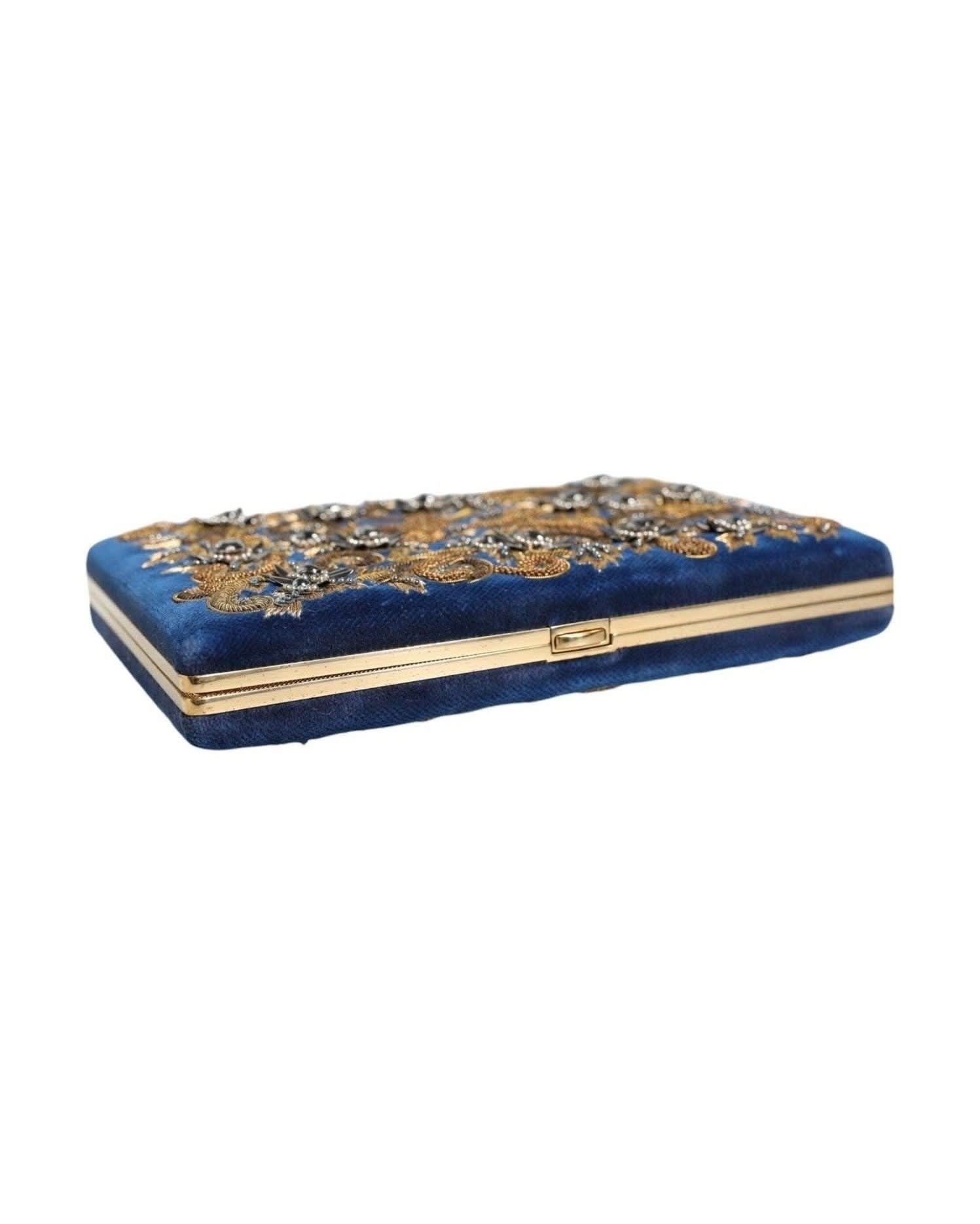 Dolce & Gabbana Blue Velvet Frame Clutch Evening Party Purse Bag Handbags
