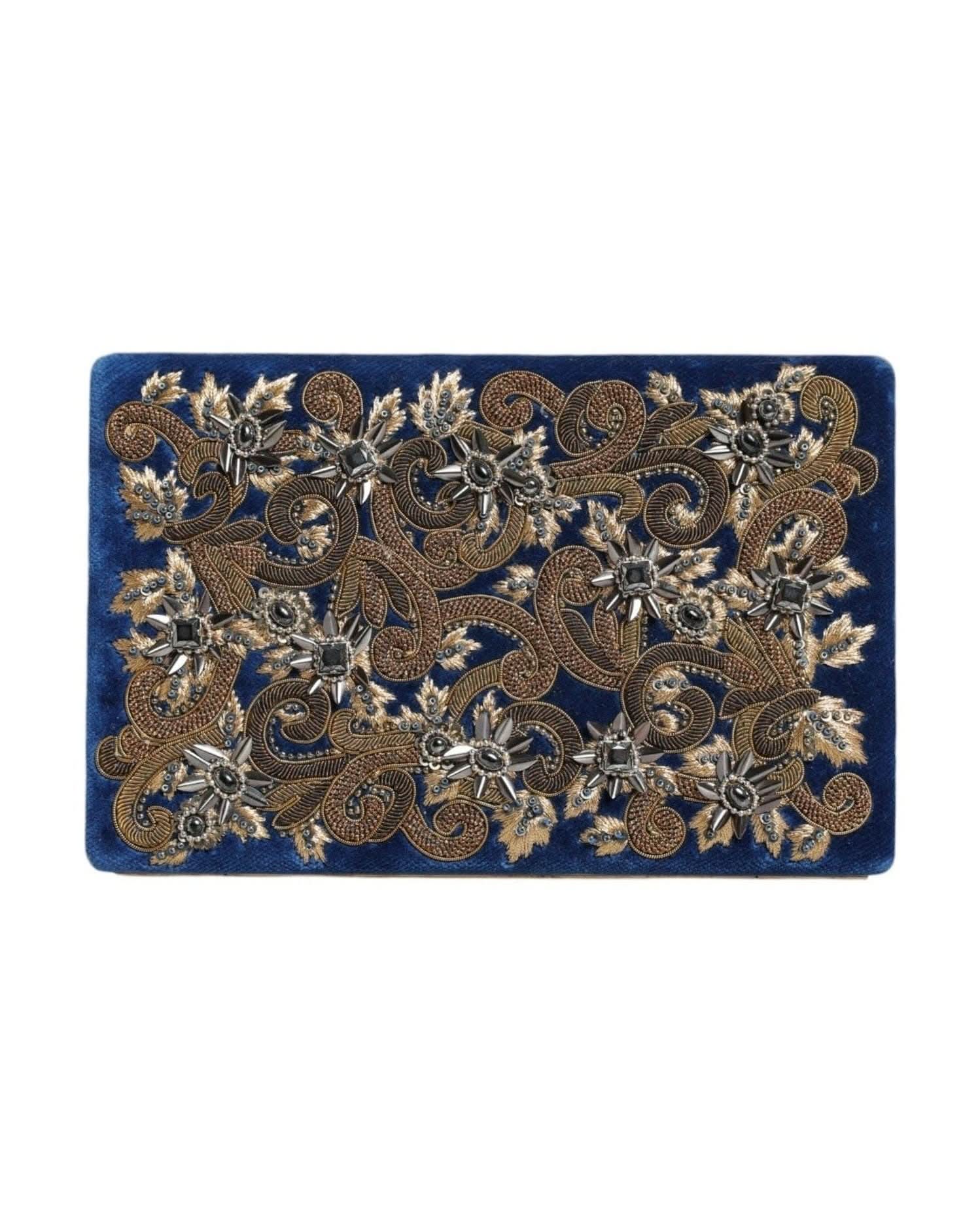 Dolce & Gabbana Blue Velvet Frame Clutch Evening Party Purse Bag Handbags