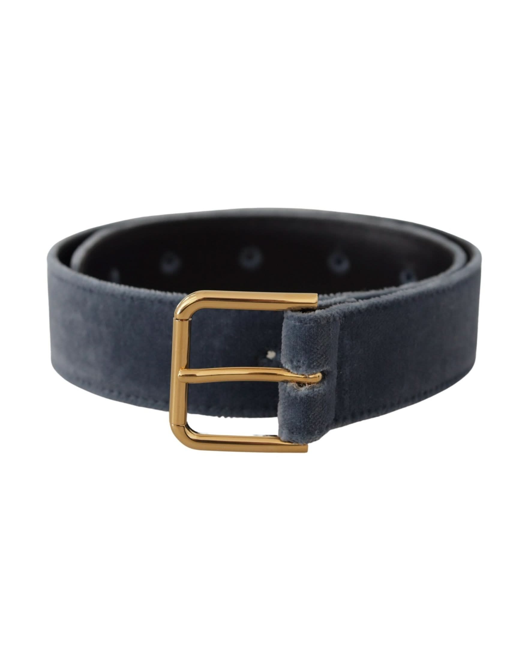 Dolce & Gabbana Blue Velvet Navy Gold Metal Logo Waist Buckle Belt Belts