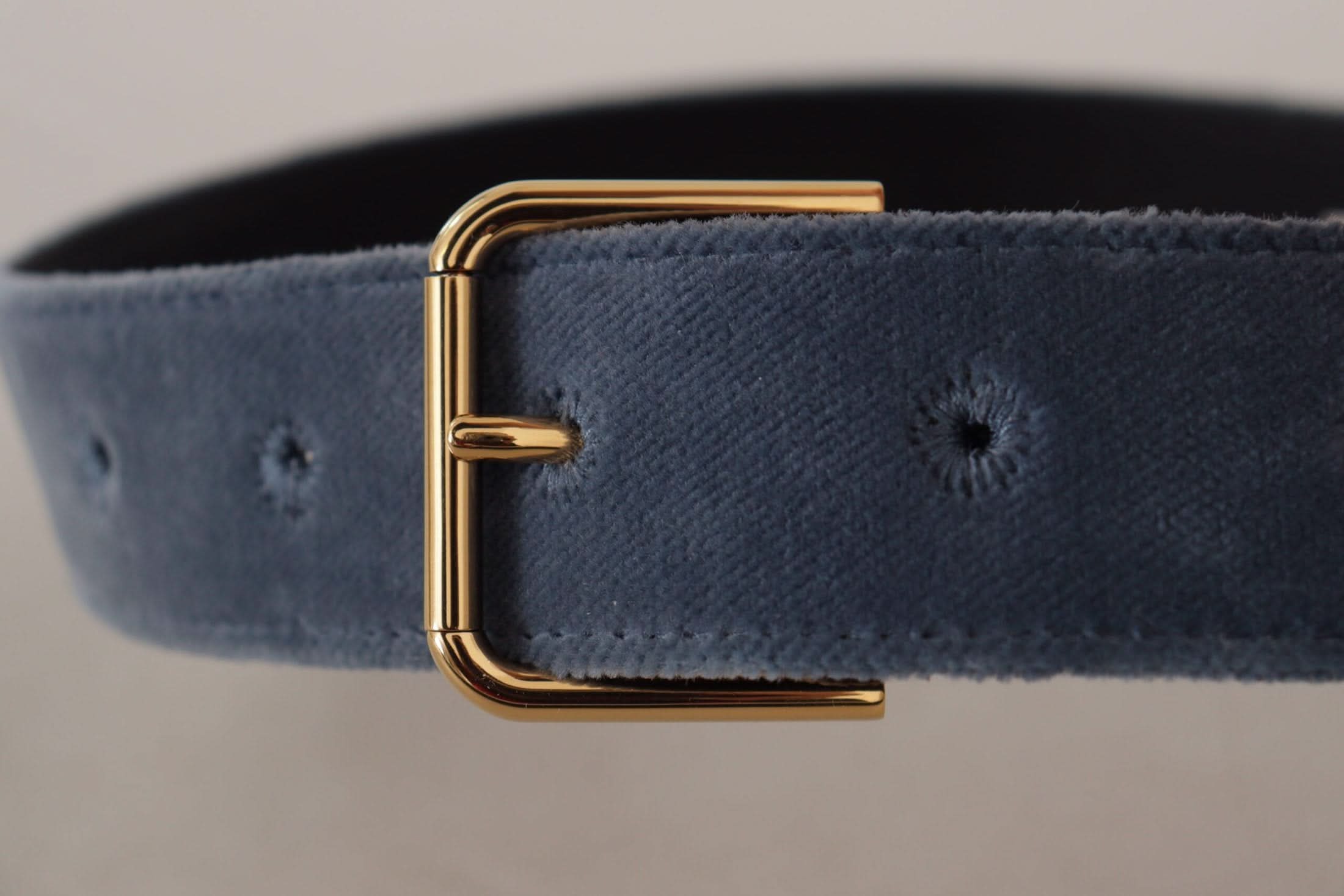 Dolce & Gabbana Blue Velvet Navy Gold Metal Logo Waist Buckle Belt Belts