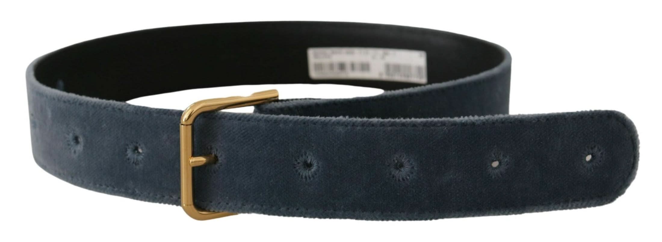 Dolce & Gabbana Blue Velvet Navy Gold Metal Logo Waist Buckle Belt Belts