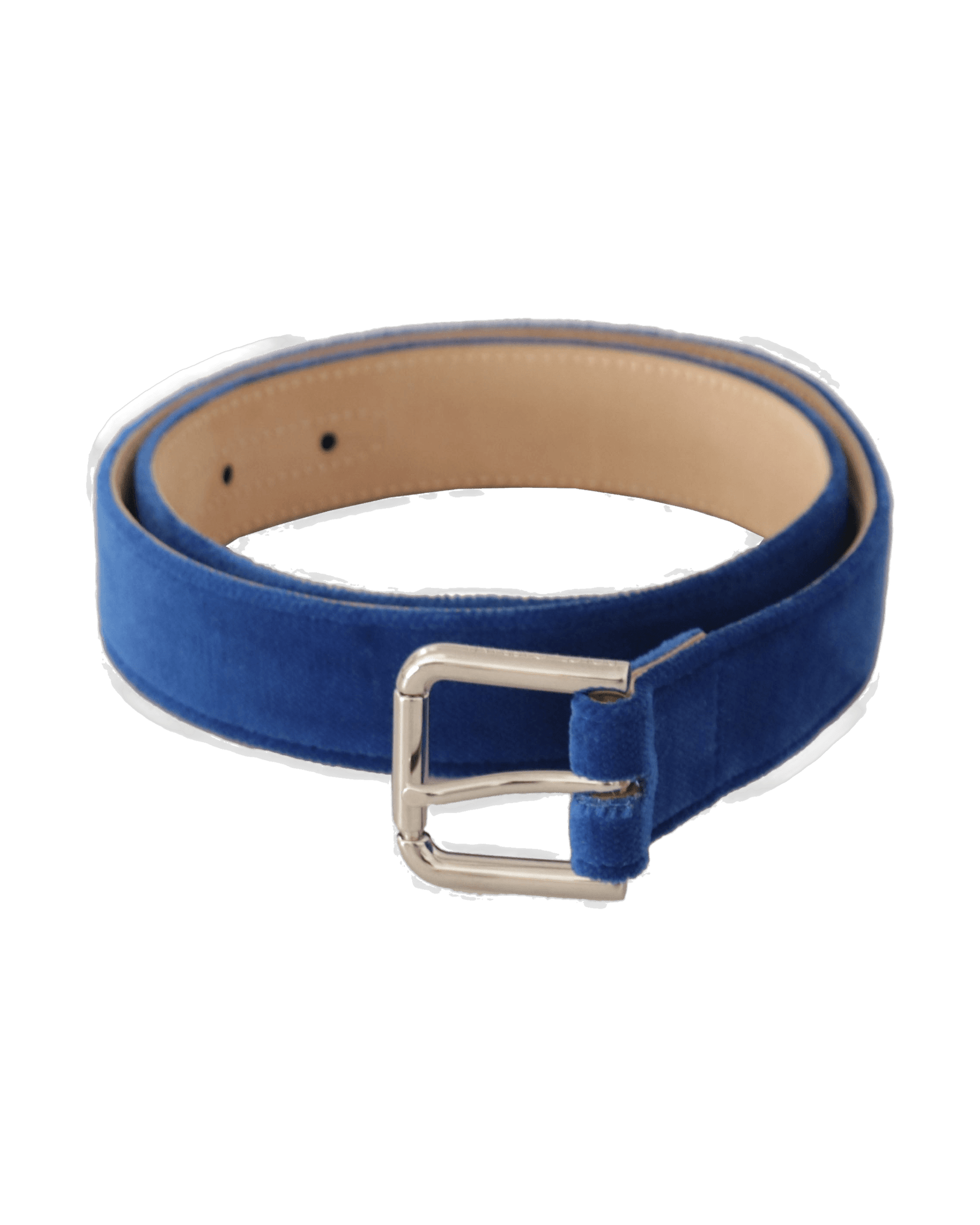 Dolce & Gabbana Blue Velvet Logo Engraved Metal Buckle Belt Belts