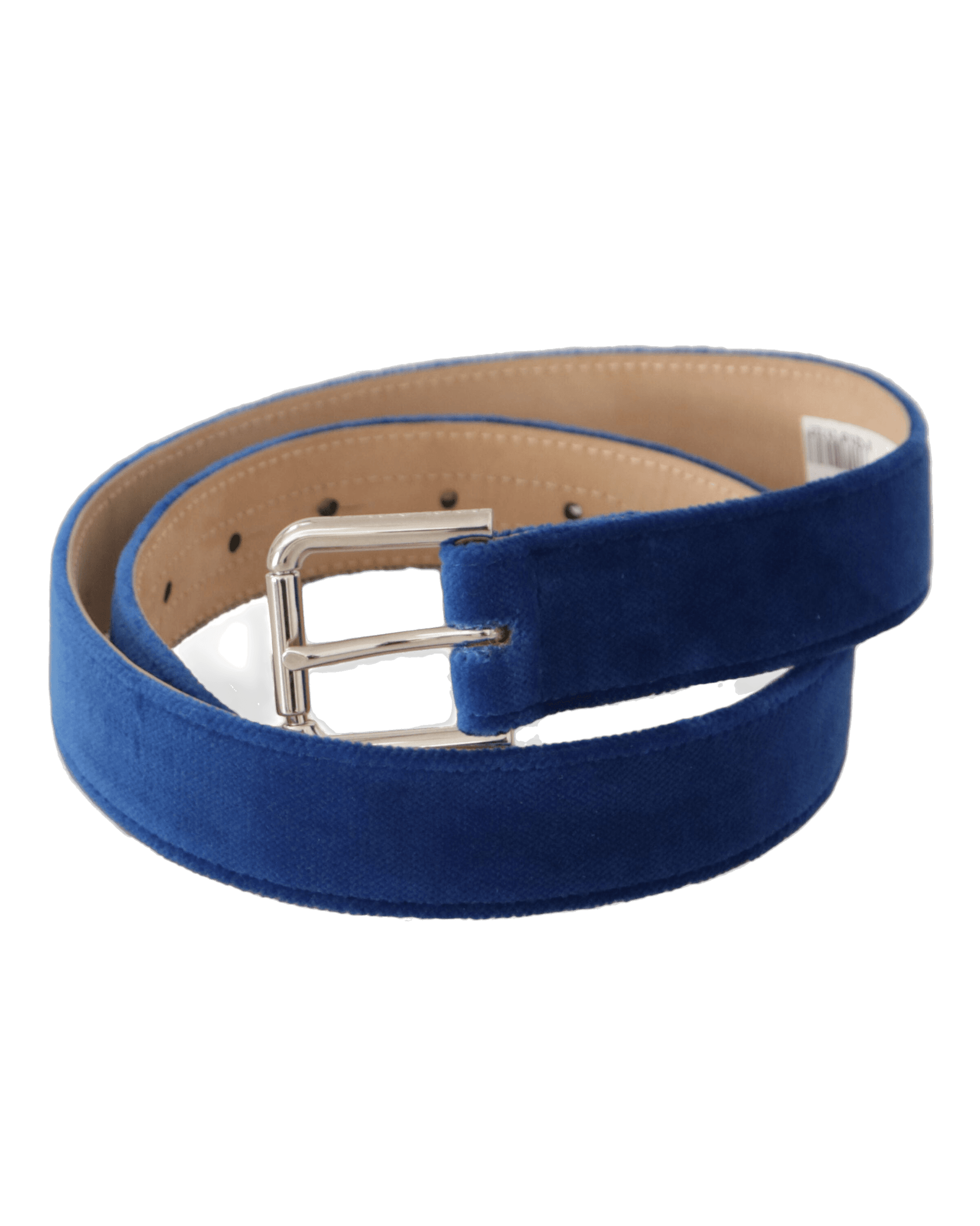 Dolce & Gabbana Blue Velvet Logo Engraved Metal Buckle Belt Belts