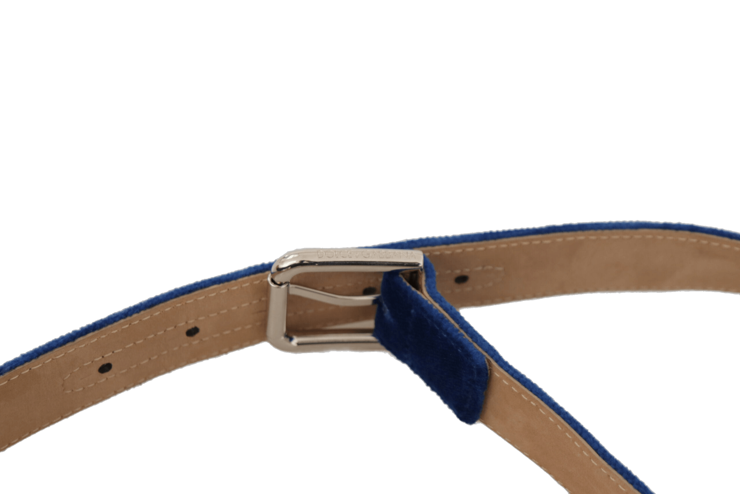 Dolce & Gabbana Blue Velvet Silver Logo Engraved Metal Buckle Belt Glam Steals