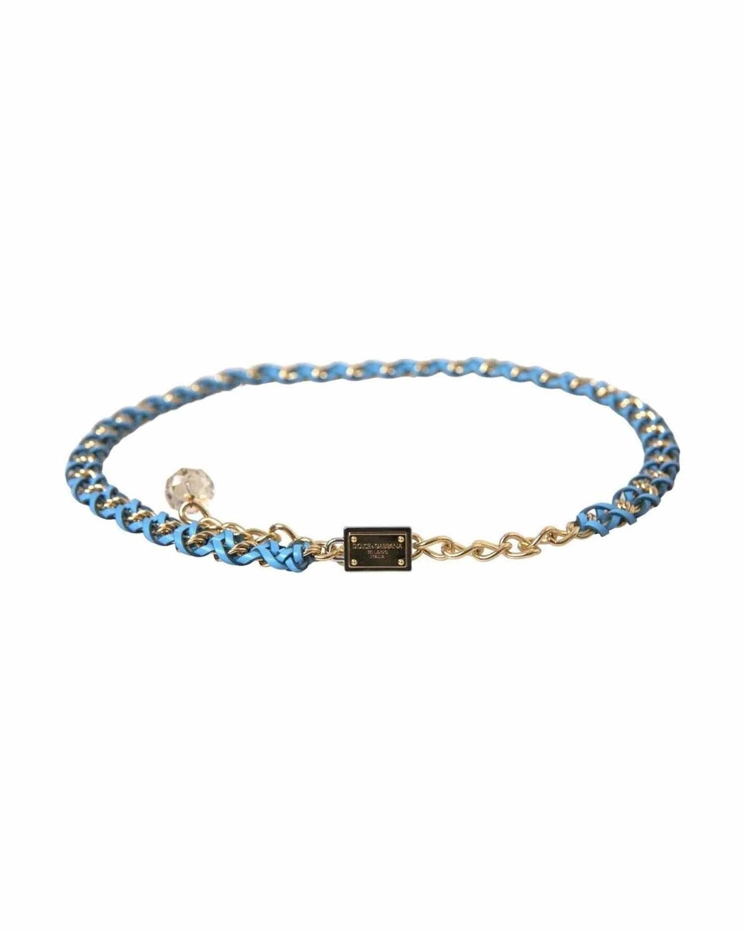 Dolce & Gabbana Braided Brass Chain Waist Blue Gold Belt Glam Steals