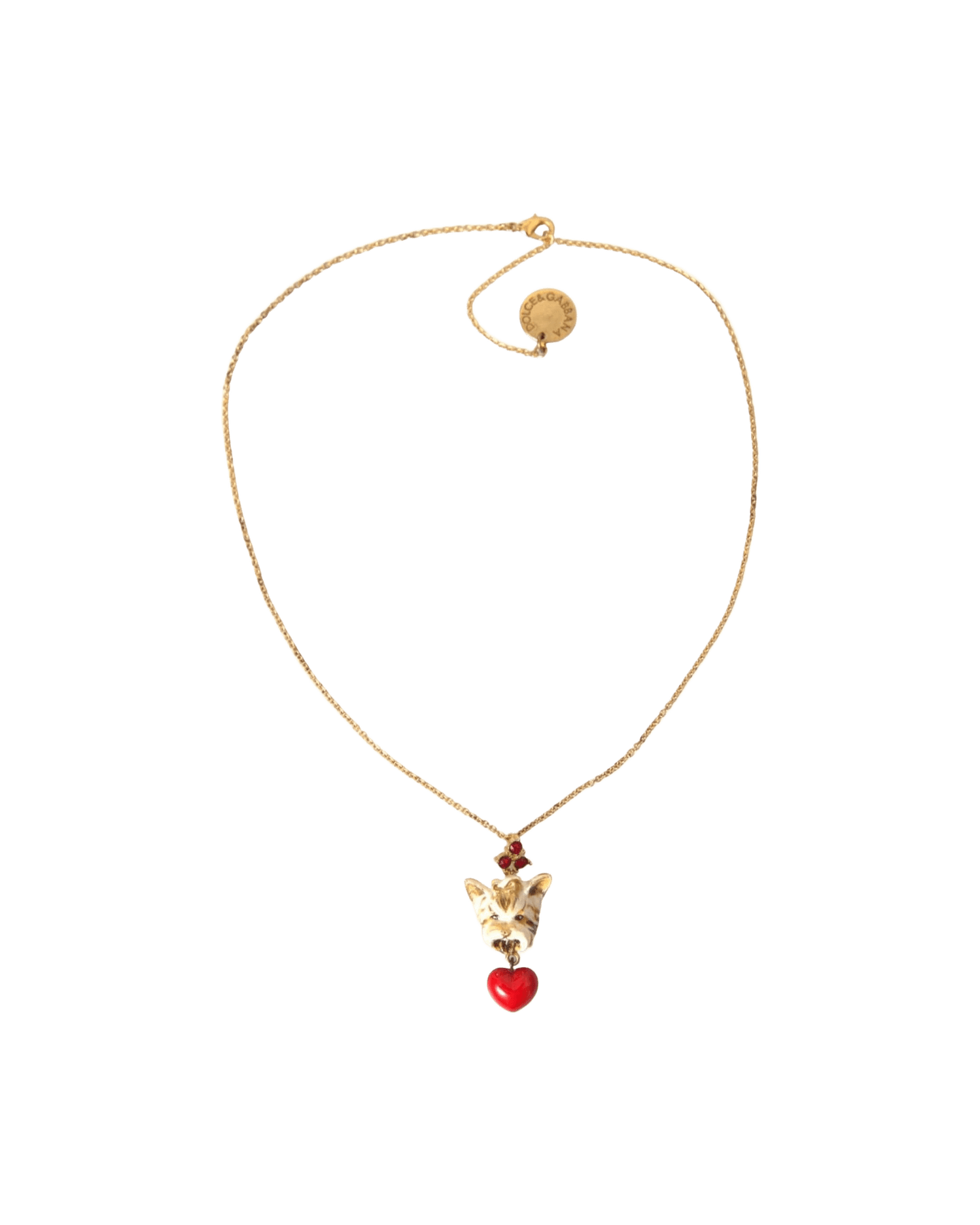 Dolce & Gold Gabbana Brass Chain Dog Heart Pendant Charm Necklace Glam Steals