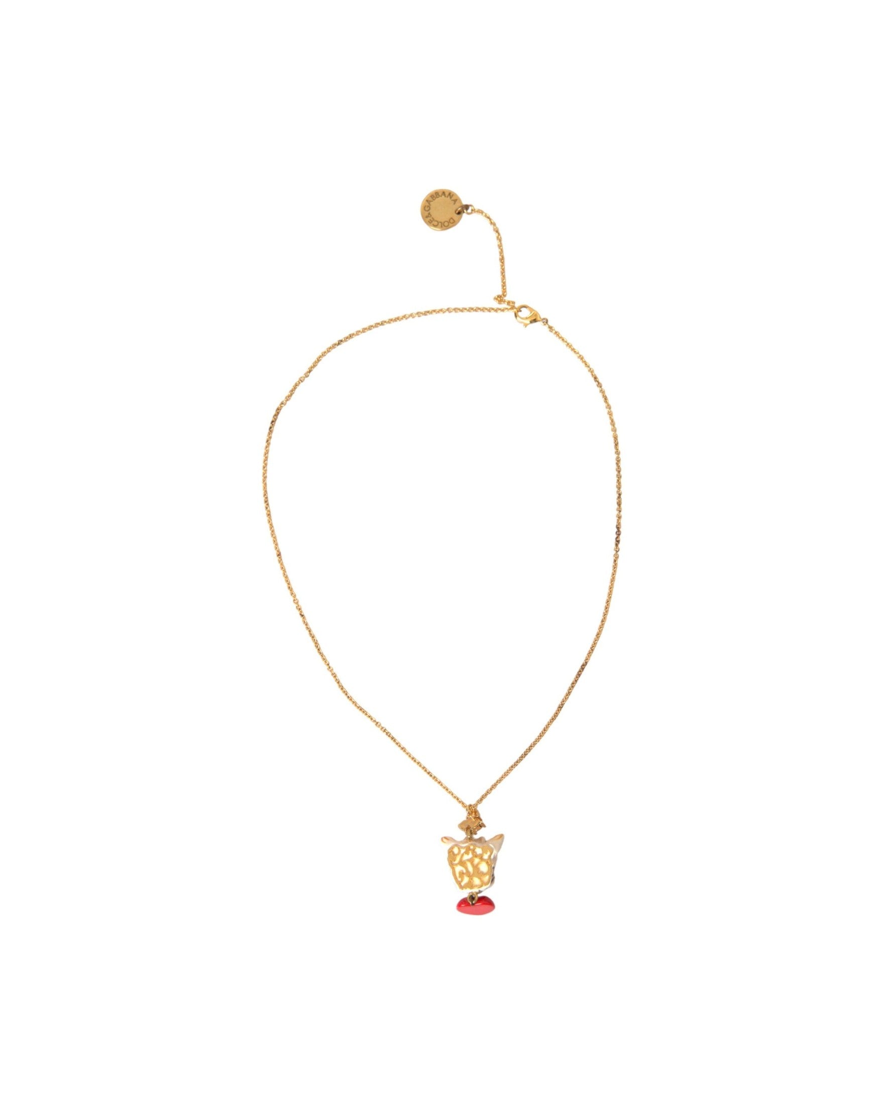Dolce & Gabbana Brass Chain Dog Heart Pendant Charm Gold Necklace Glam Steals