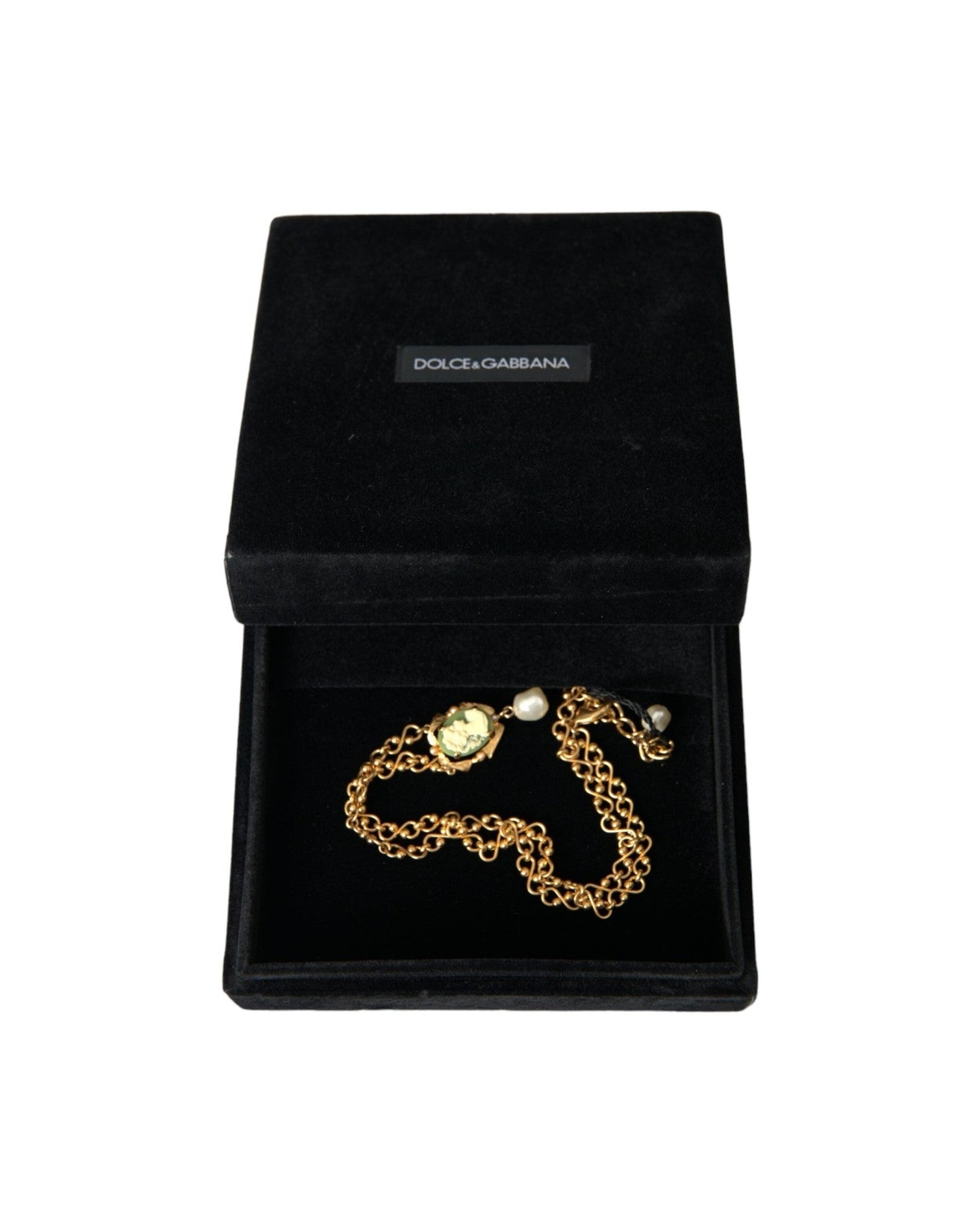 Dolce & Gabbana Brass Chain Pearl Pendant Charm Gold Necklace Glam Steals