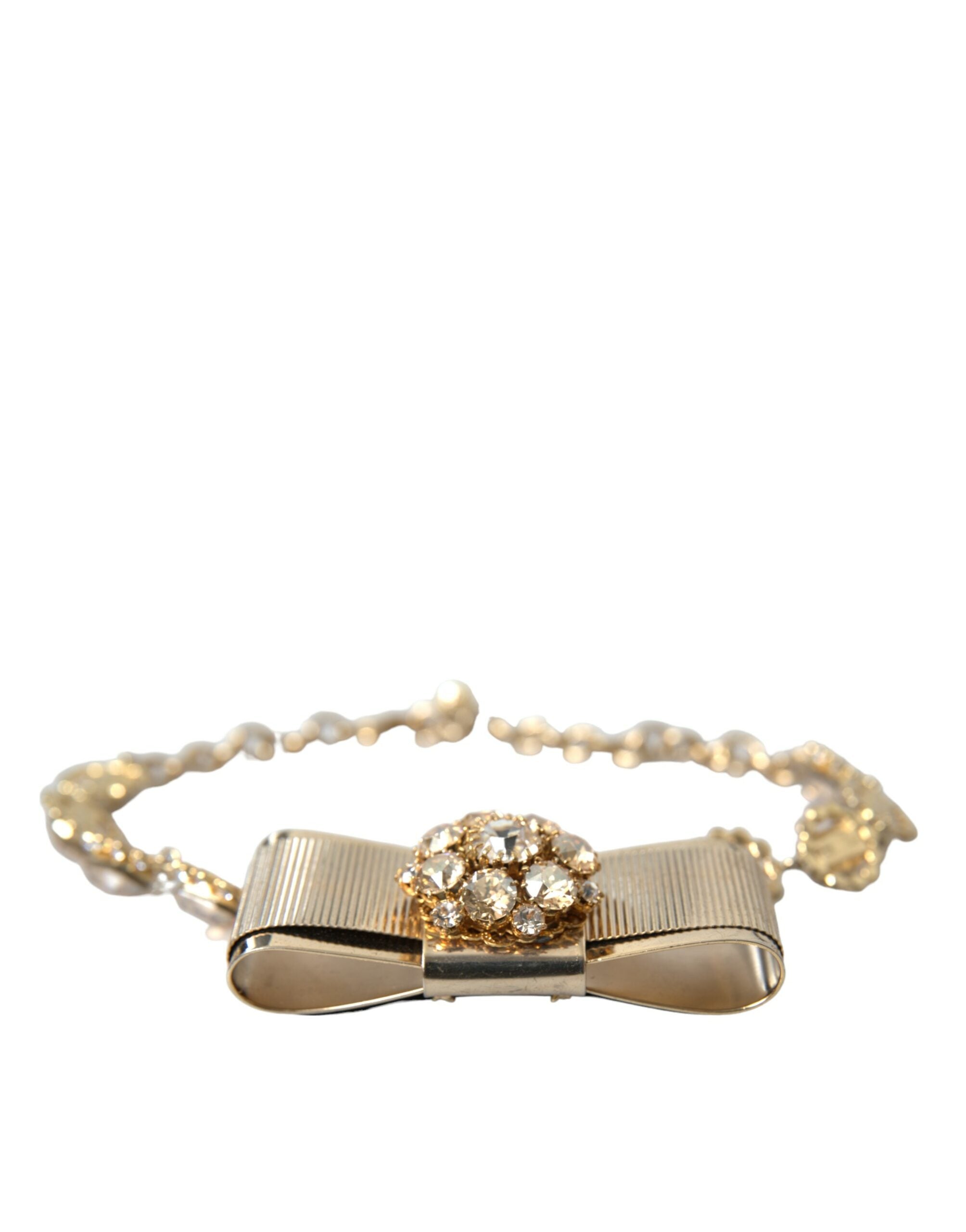 Dolce & Gabbana Brass Crystal Bow Chain Choker Gold Clear Necklace Glam Steals
