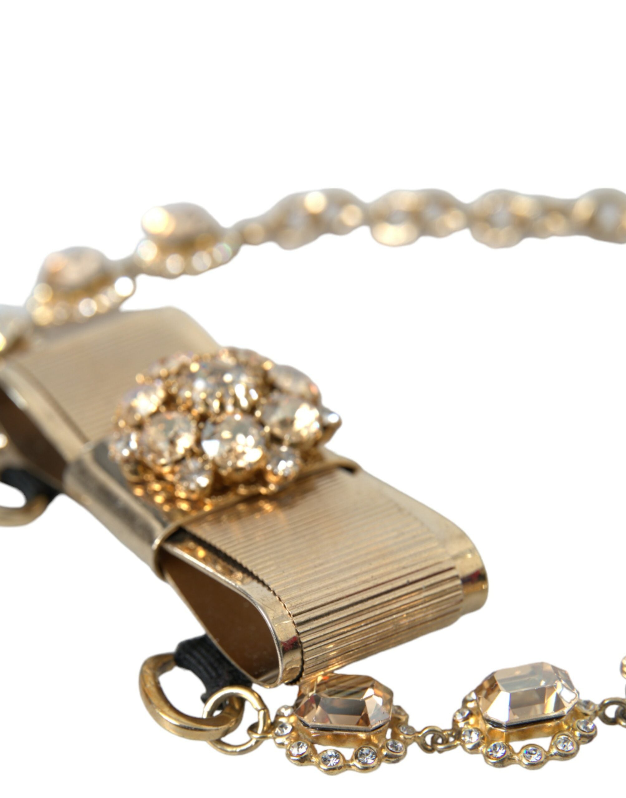 Dolce & Gabbana Brass Crystal Bow Chain Choker Gold Clear Necklace Glam Steals